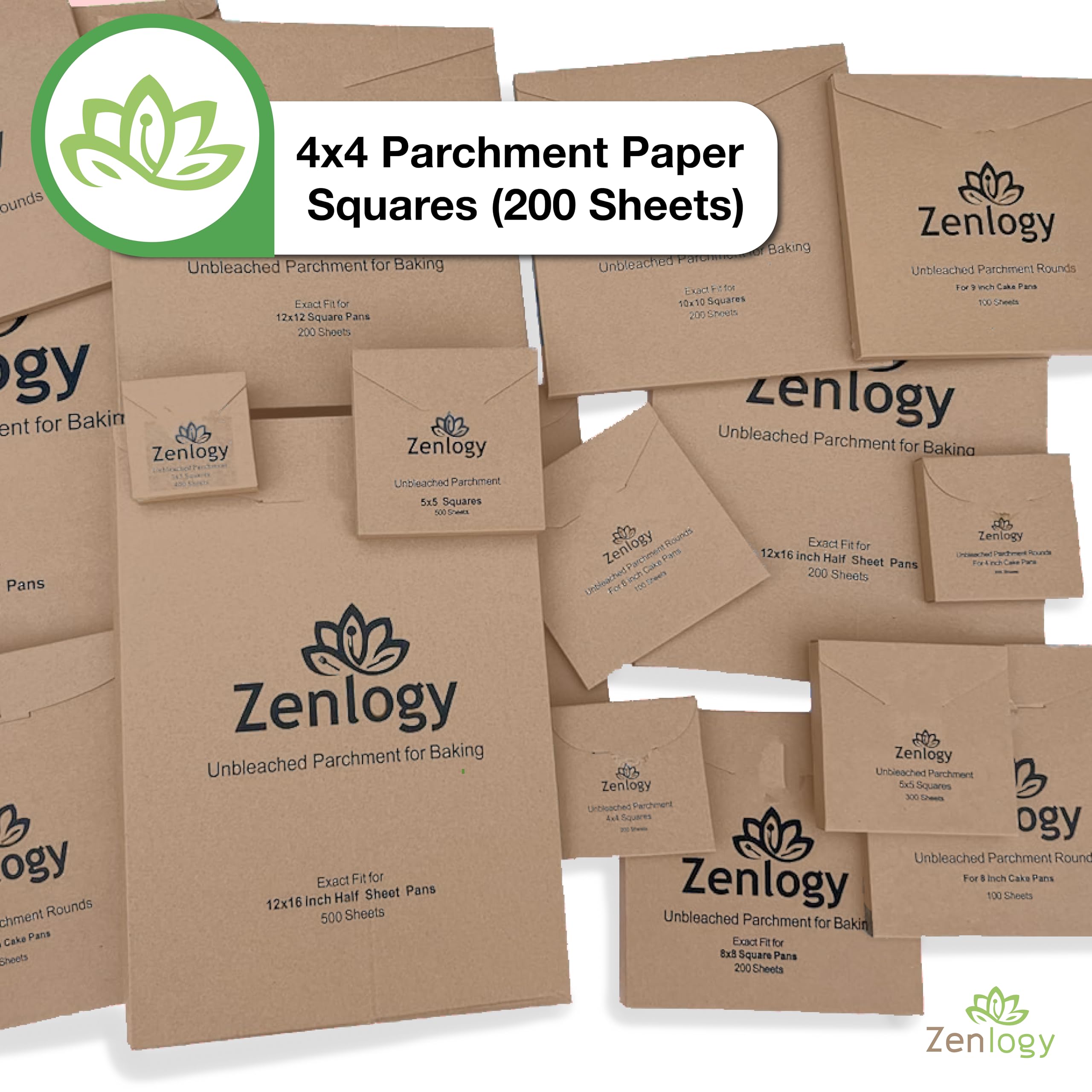 Zenlogy 4X4 Small Parchment Paper Squares (200 Sheets) - Unbleached, Non-Stick, Pre-Cut Parchment Paper - Ideal For Candy Wrappe