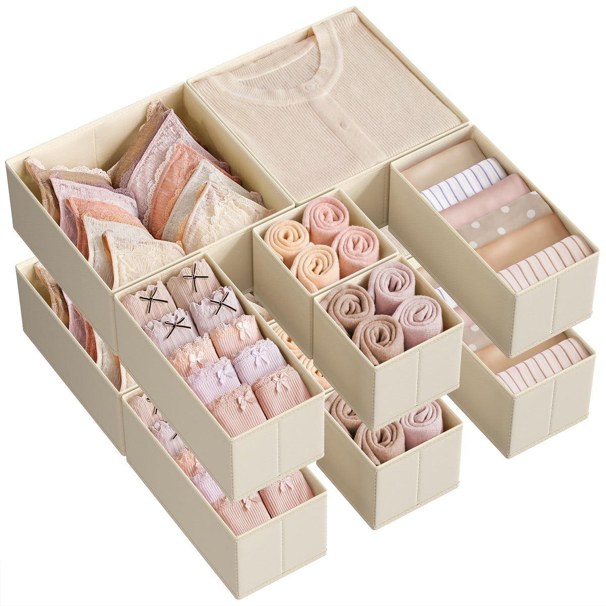 SONGMICS Drawer Organizer, Dresser Drawer Organizers, Set of 12, Foldable Fabric Storage Bins for Socks, Underwear, Bras, Ties,