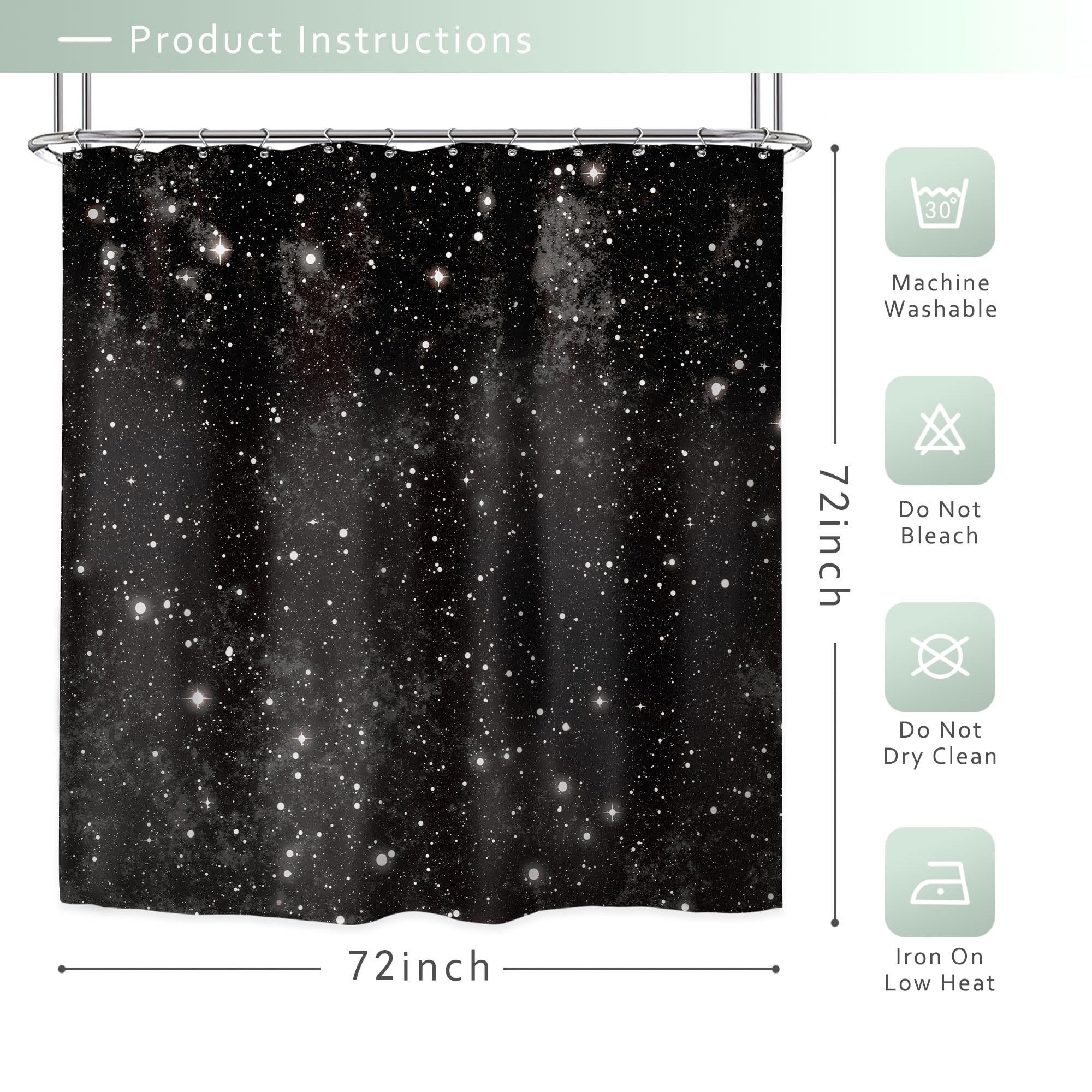Riyidecor Night Sky Shower Curtain 72Wx72H Inch Starry Black White Star Nebula Cosmic Fantasy Galaxy Universe Space Beautiful Pl