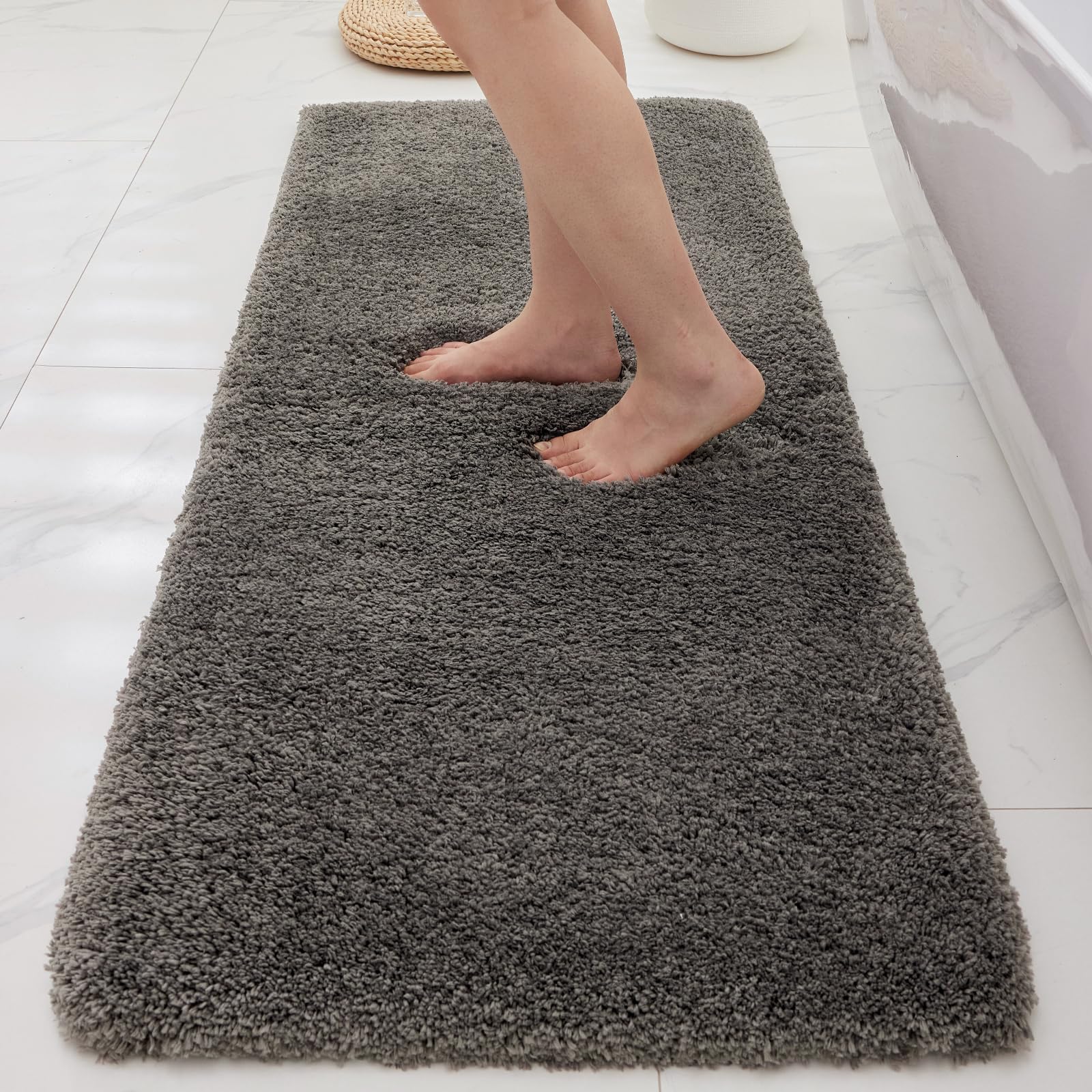 Ruggnovea Bathroom Rugs 24x59, Ultra Thick Shaggy Soft Absorbent Bath Rug, High Density Foam Latex Non Slip Backing, Machine Was