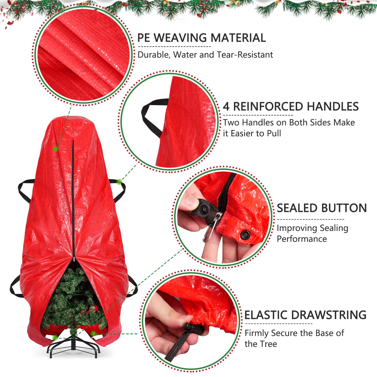 BALEINE Upright Christmas Tree Storage Bag, 7.5 ft Tear Resistant PE Material Christmas Tree Bag with 4 Reinforced Handles for X