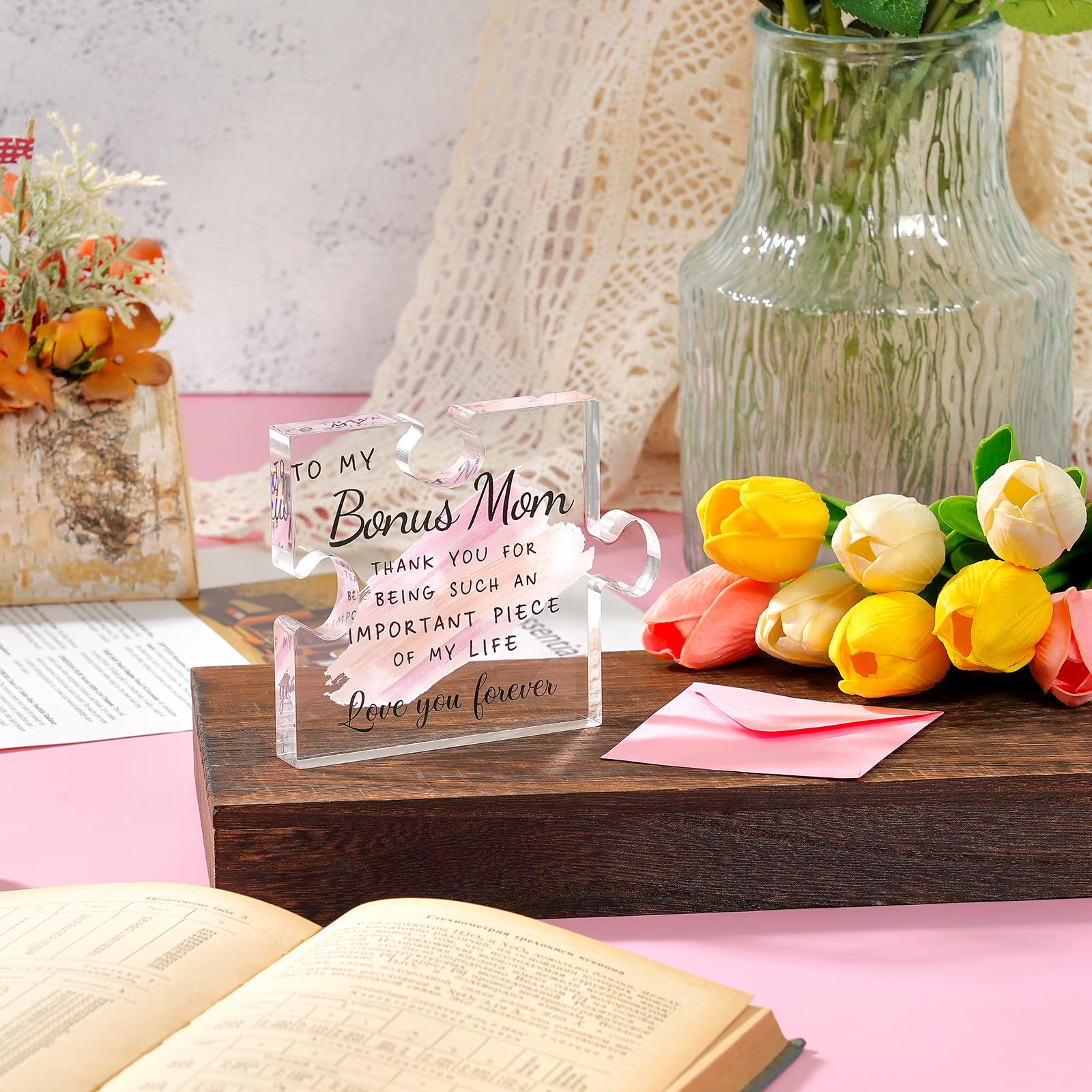 Bonus Mom Gifts for Step Mama Puzzle Piece Gift Ideas Second Mother Gift from Step Daughter Son - Gifts for Bonus Mom Birthday C