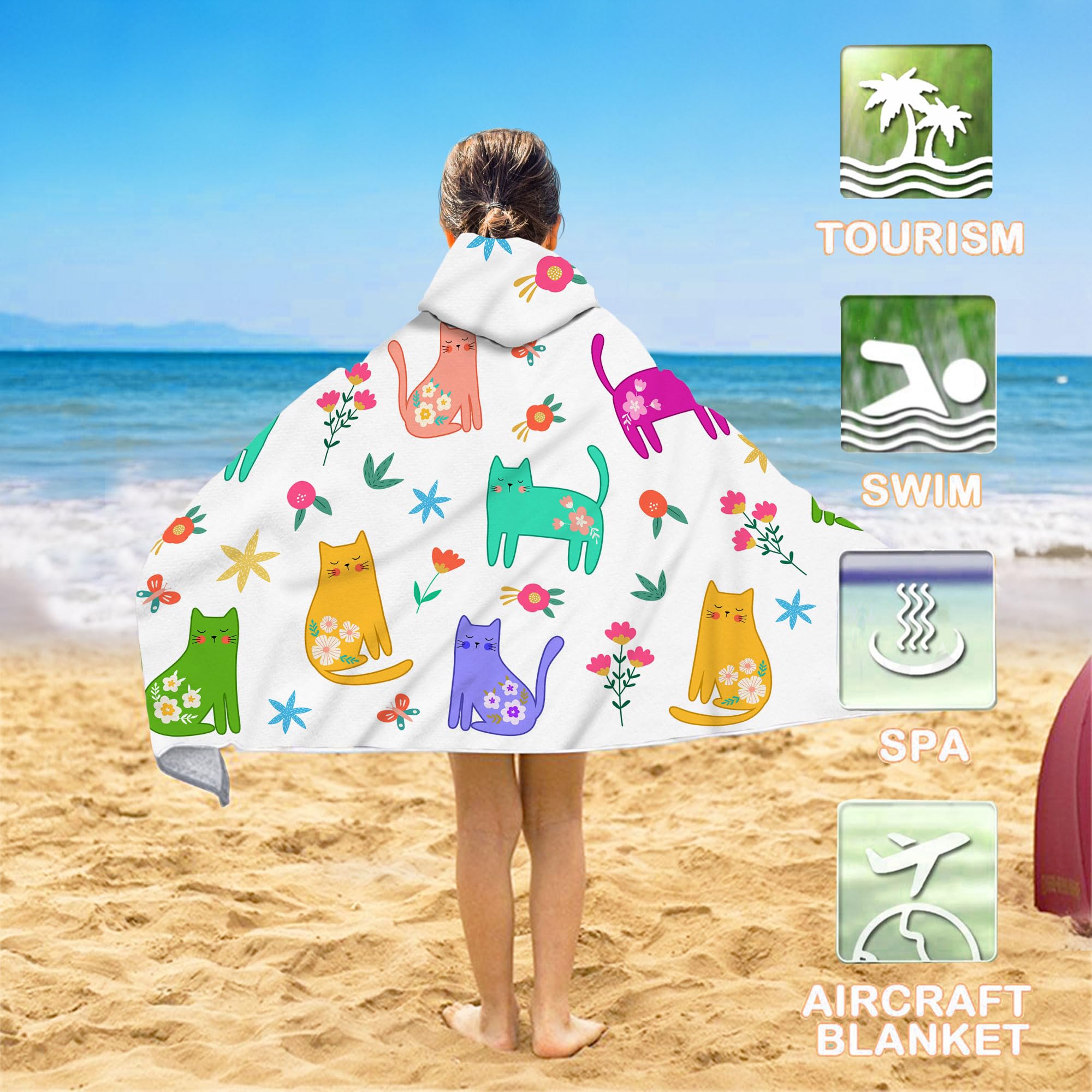 Bonsai Tree Summer Bright Hooded Beach Towel, Cat Lover Kids Poncho Towel for Boys Girls, Quick Dry 30  x50    Bath Towel for Po