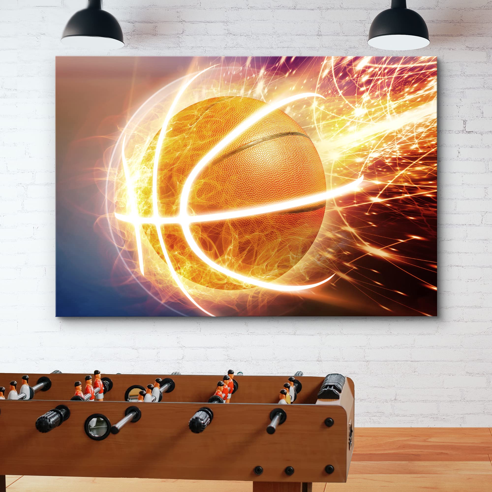 Wall26 Canvas Wall Art Print Set Fiery Sparks Fly From Basketball Sports Athletes Digital Art Modern Art Modern Scenic Colorful