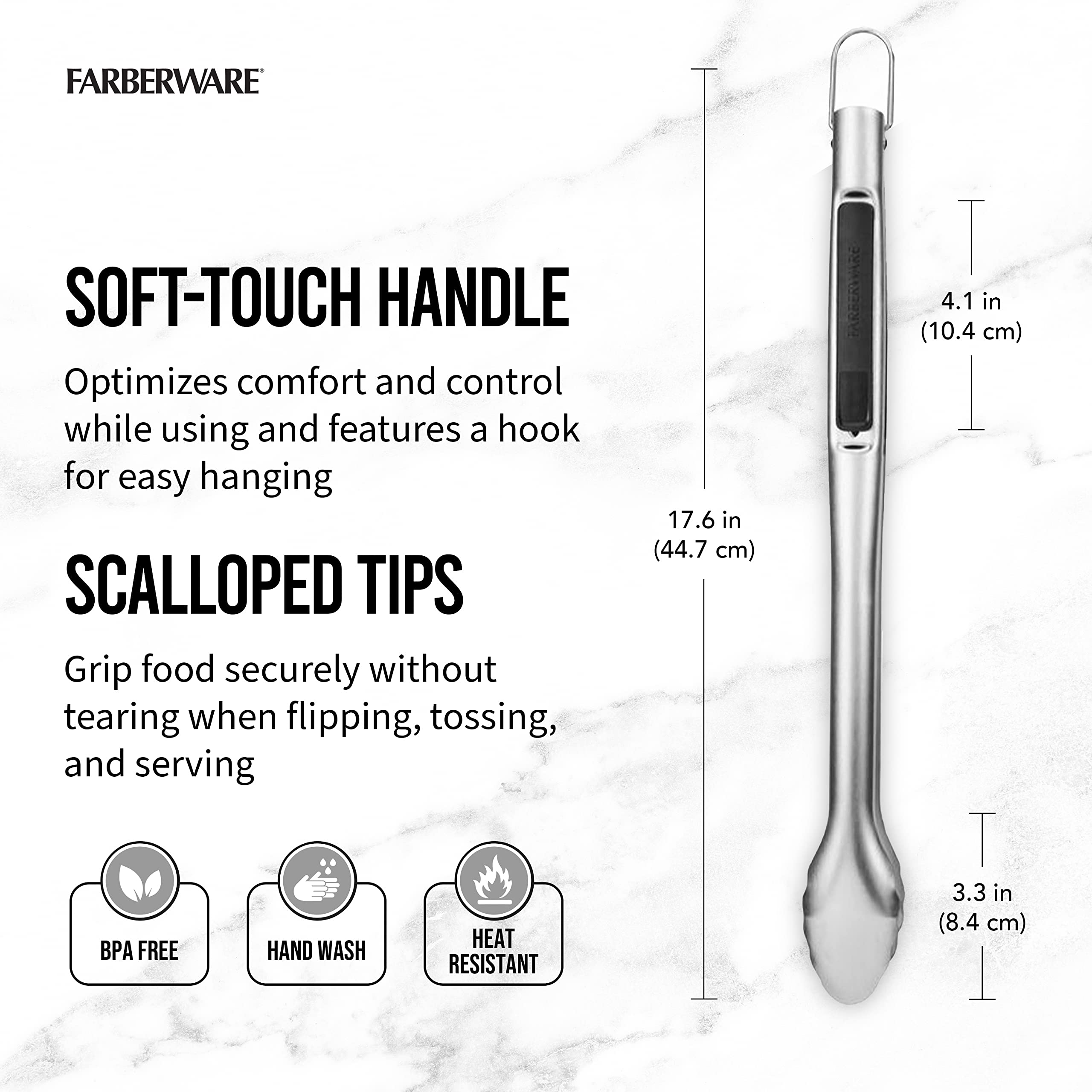 Farberware Barbeque One Handed Slide Locking Tong With Scalloped Edge, 16 Inch, Stainless Steel