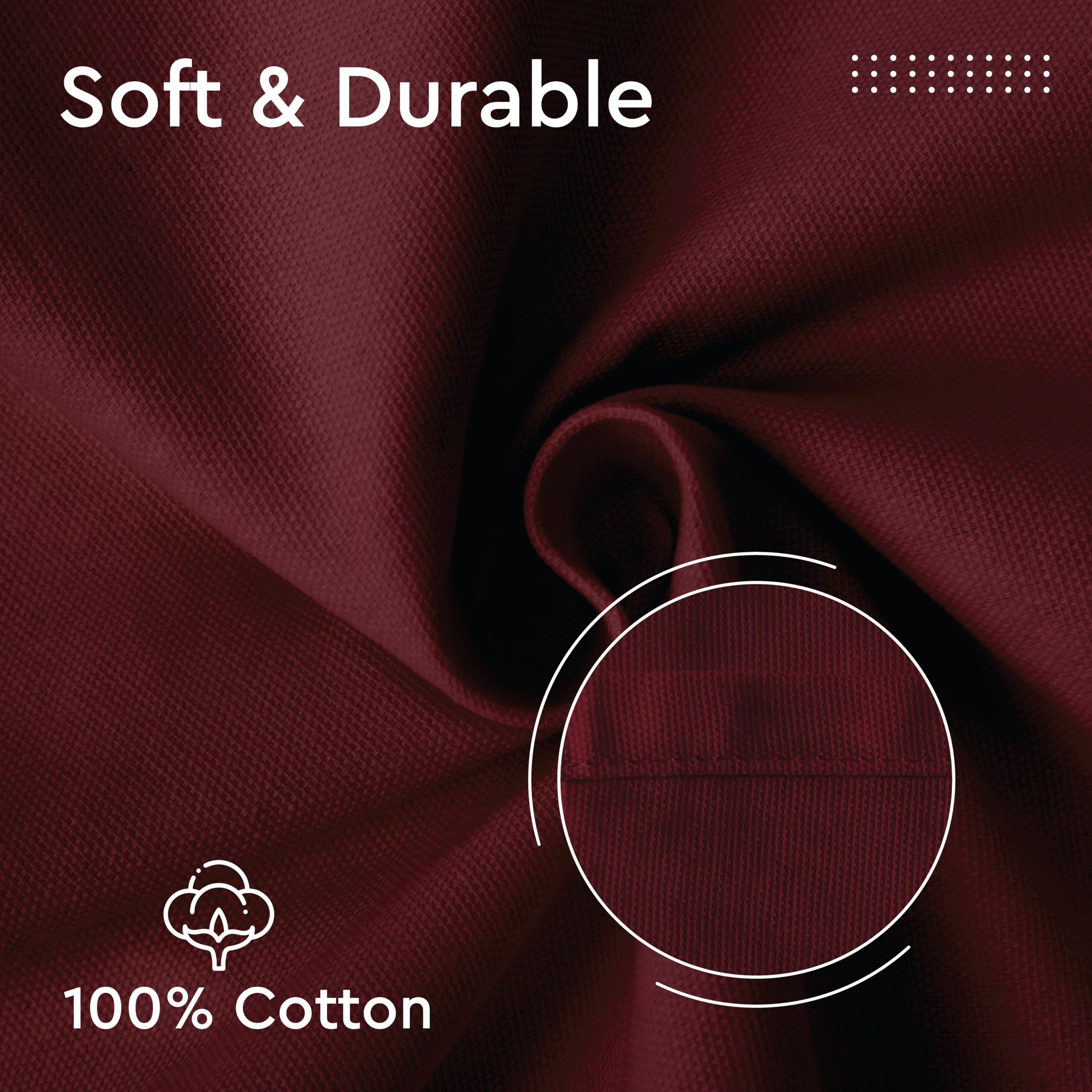 Encasa Cotton Cloth Napkins | Set Of 6 | Size 17 ''X17 '' | Rich Maroon Solid Color | Machine Washable