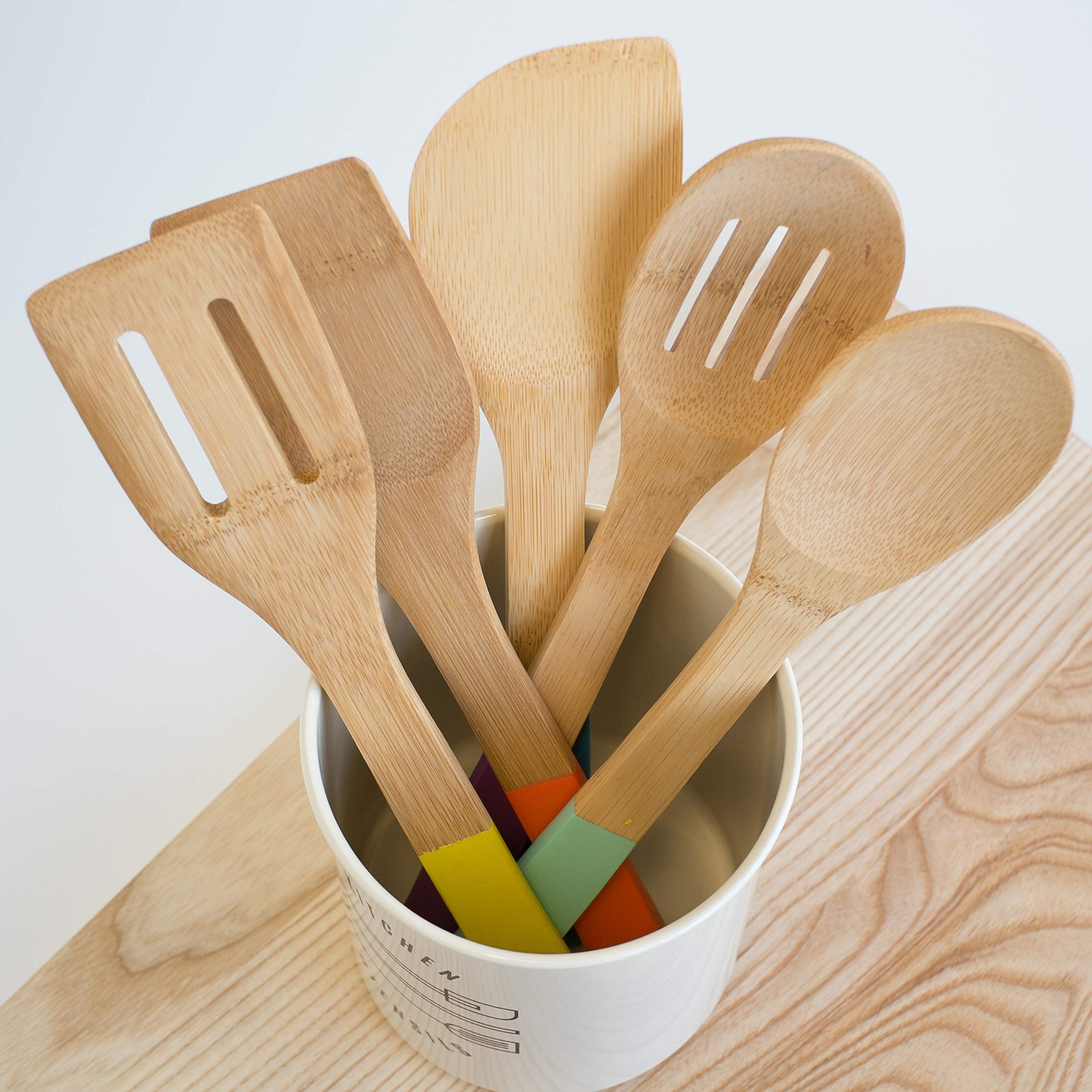 Now Designs Bamboo Utensils Set of 5 - Multicolor, Eco-Friendly, Model 5044001, 1 EA
