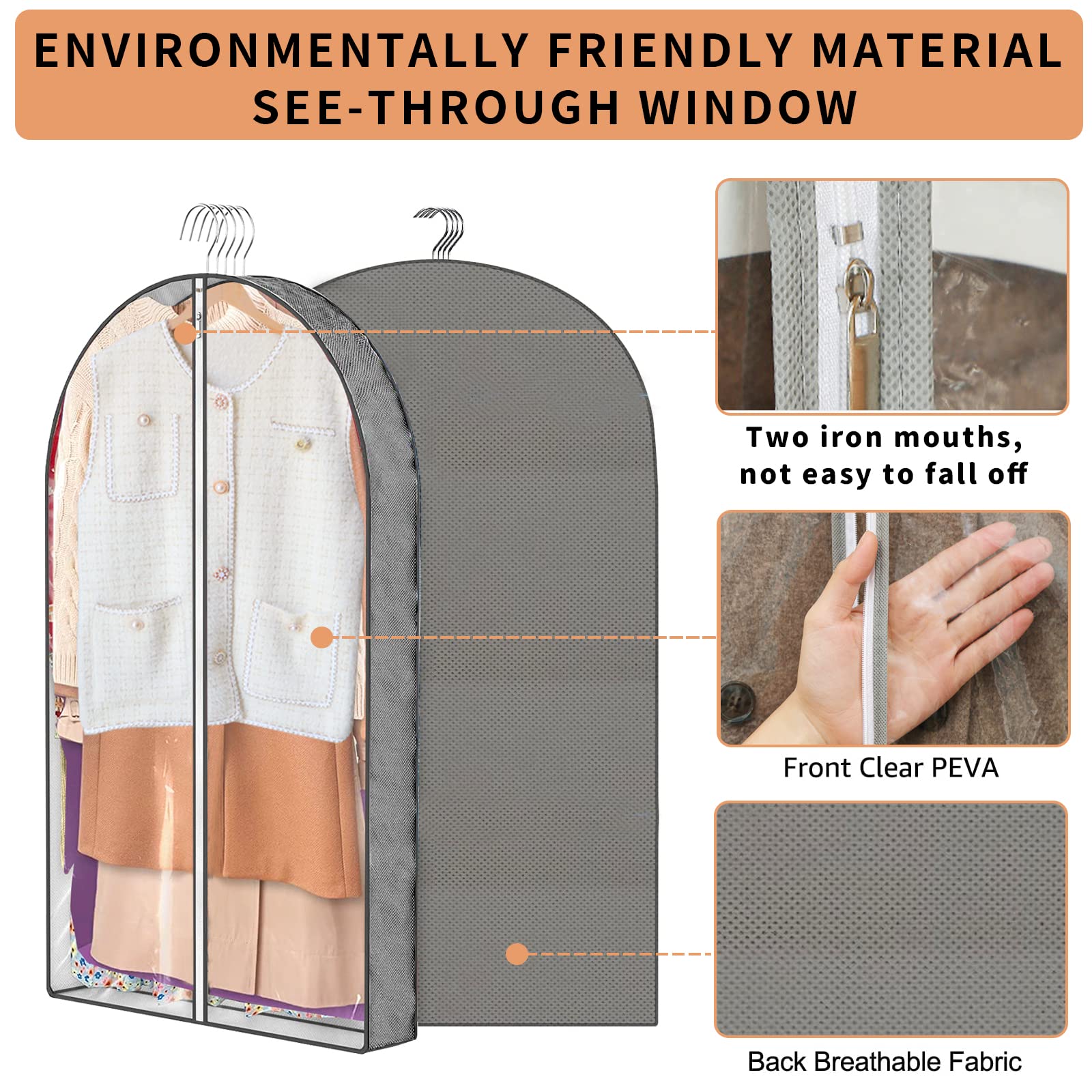 3 Pcs Garment Bags,40''And50'' Peva Moth-Proof Breathable Dust Cover,Clothing Bags For Hanging Clothes With Bedroom,Garment Cove