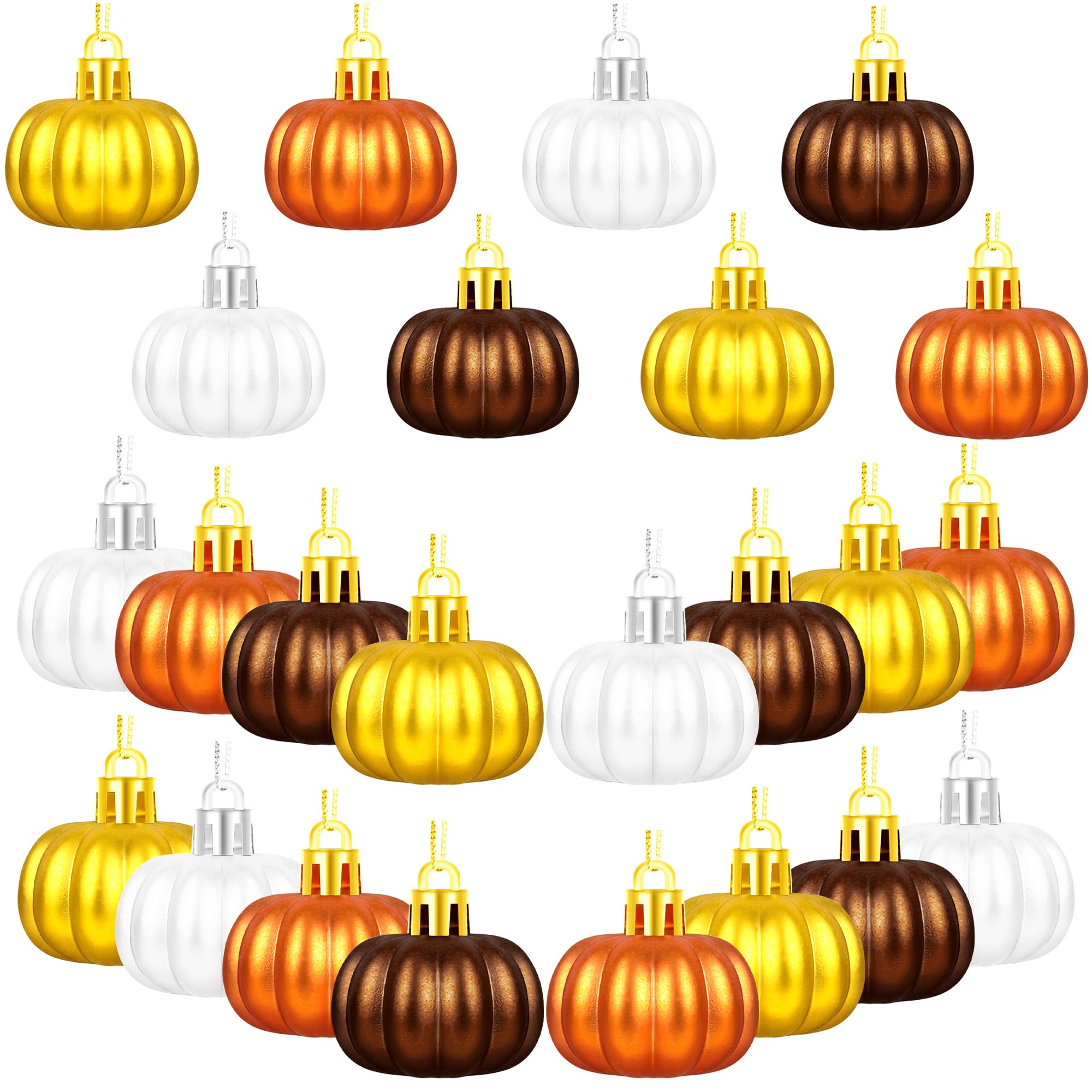 24Pcs Hanging Thanksgiving Ornaments for Tree, 4 Colors Pumpkin Decor, Mini Thanksgiving Ornament for Fall Tree Decorations Harv