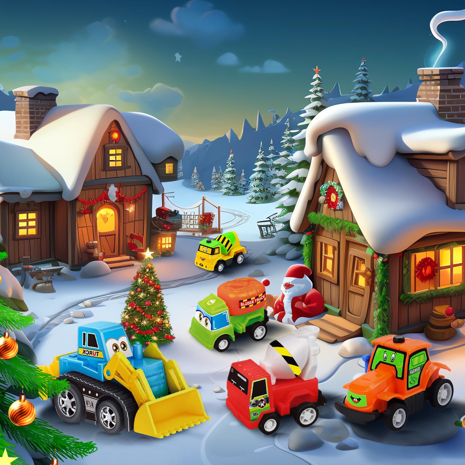 Advent Calendar 2024 for Kids Boys, 24 Days Christmas Countdown Calendar with Cute Pull-Back Cars Vehicles, Holiday Gift Christm