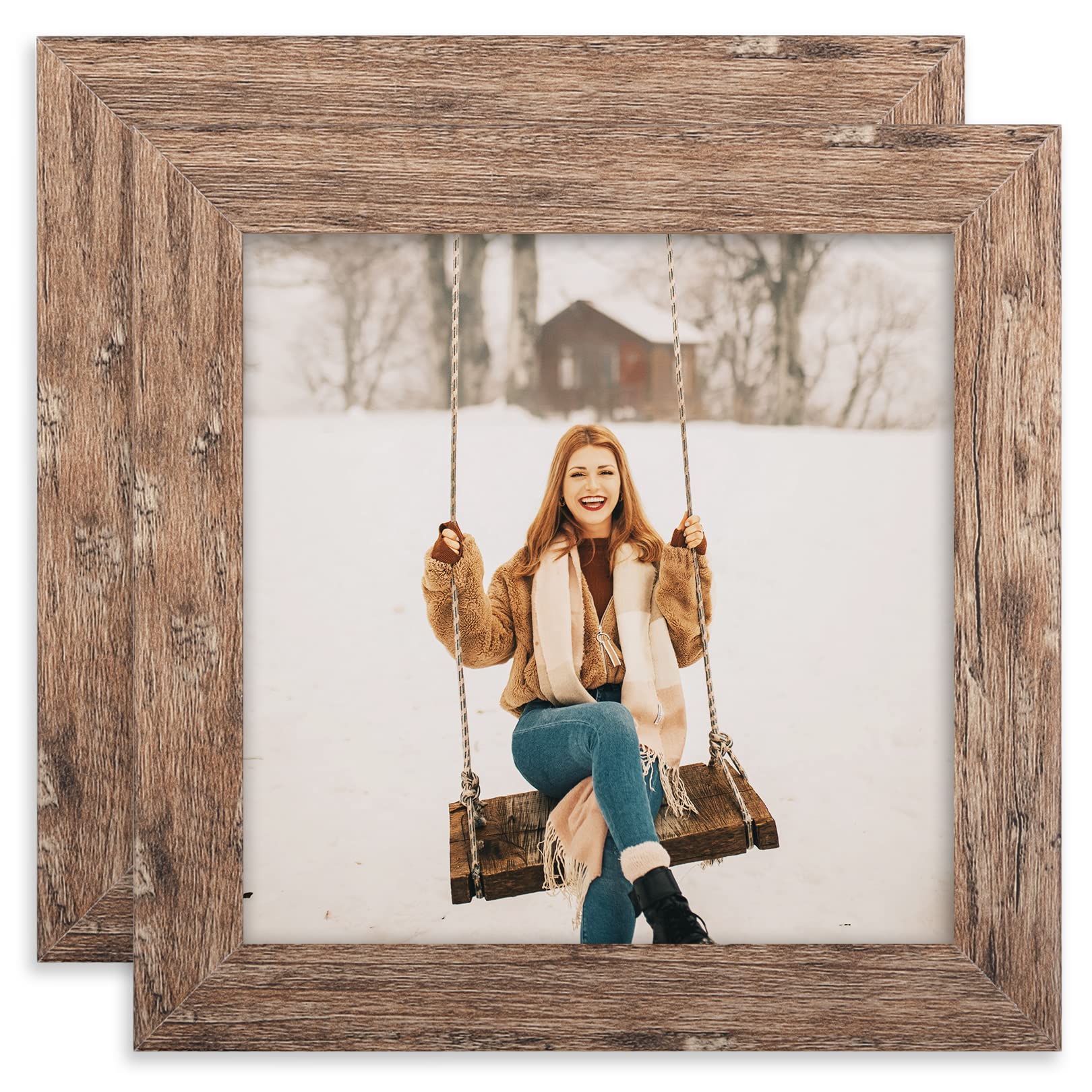 TOFOREVO Picture Frames 5x5 Set of 2 Rustic Wood Grain Photo Frame for Gallery Wall Mounting or Tabletop Display