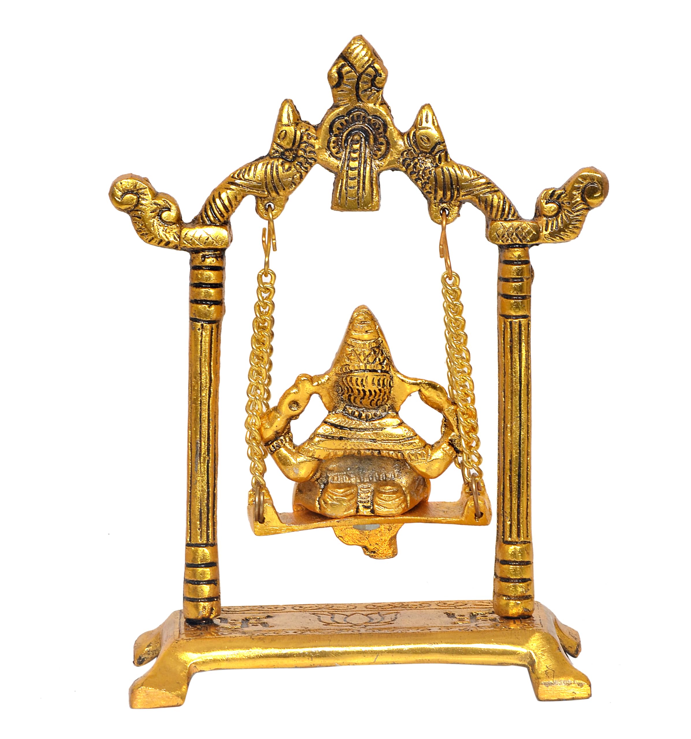 Dattatreya Metal Ganesh Ji Jhula Idol,Ganpati Idol On Swing Jhula For Home Decor Pooja Mandir Decorative Showpiece(Height 7 Inch