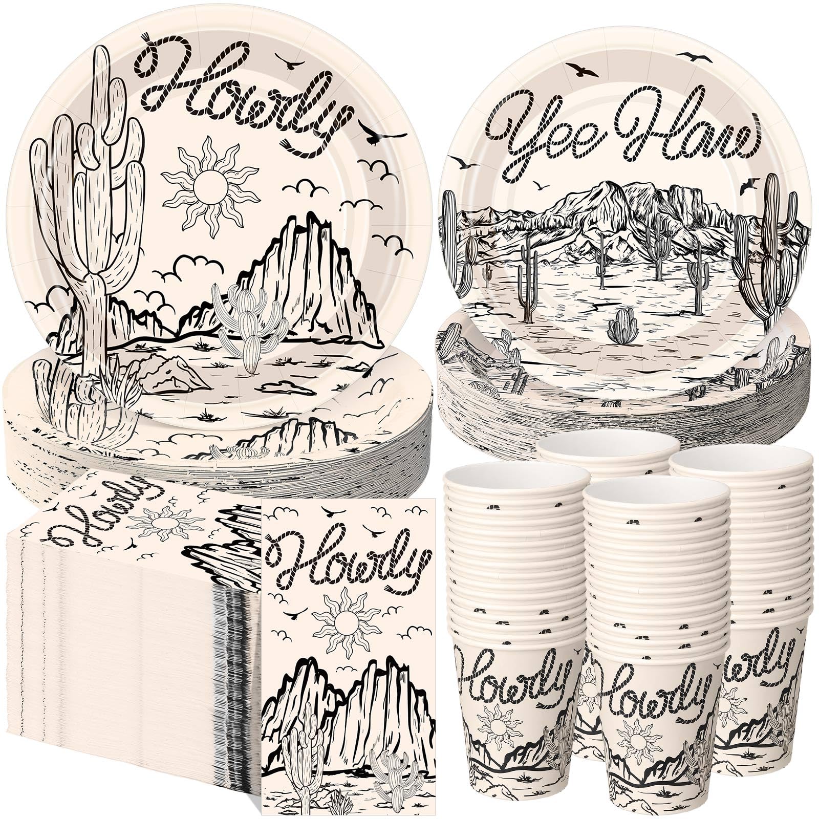 Pickmesh 250 Pcs Western Cowboy Cowgirl Party Decorations Black Wild West Disposable Tableware Set Howdy Yee Haw Paper Plates Na