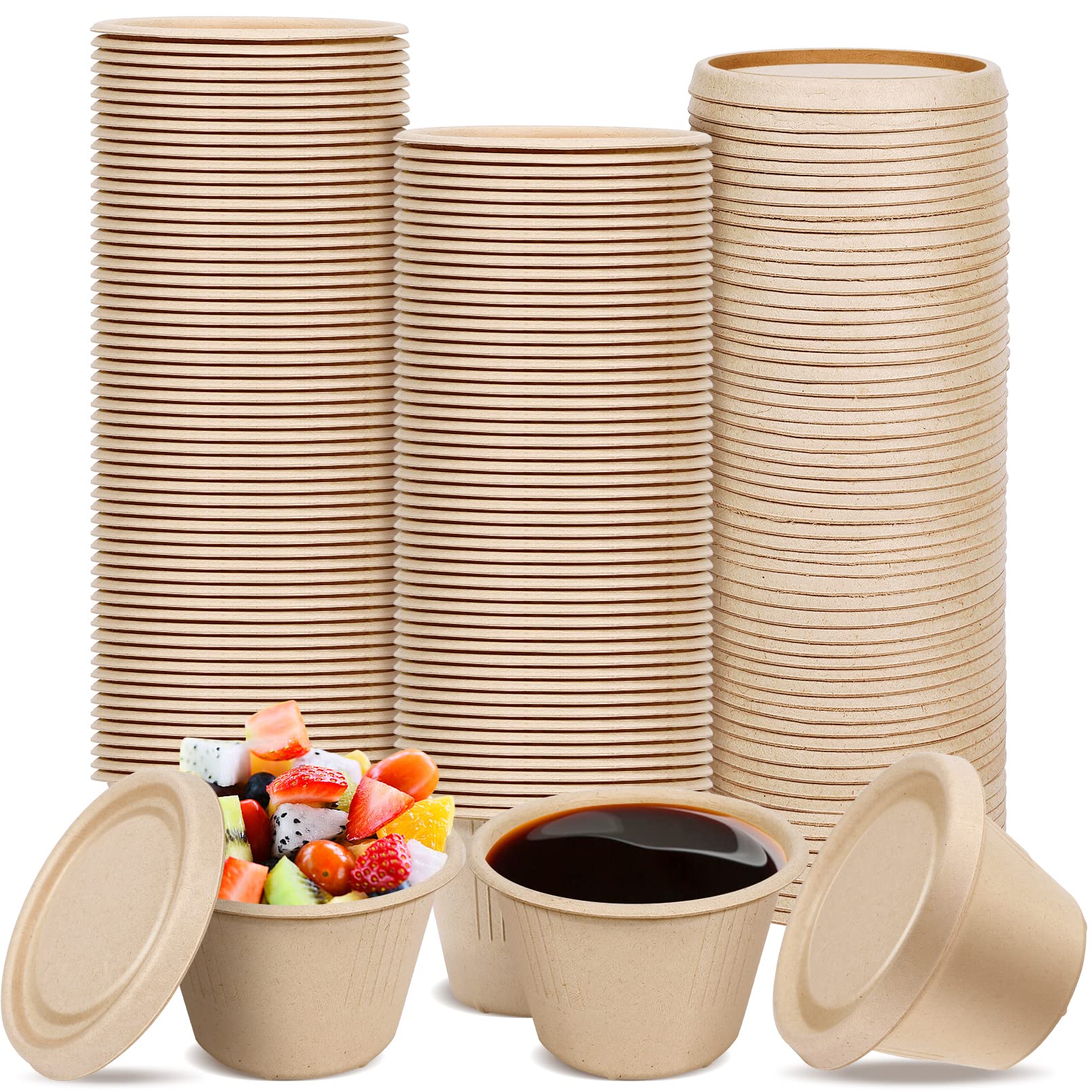 AEJMYS 100 Pack 4 Oz Bagasse Fiber Condiment Cups With Lids