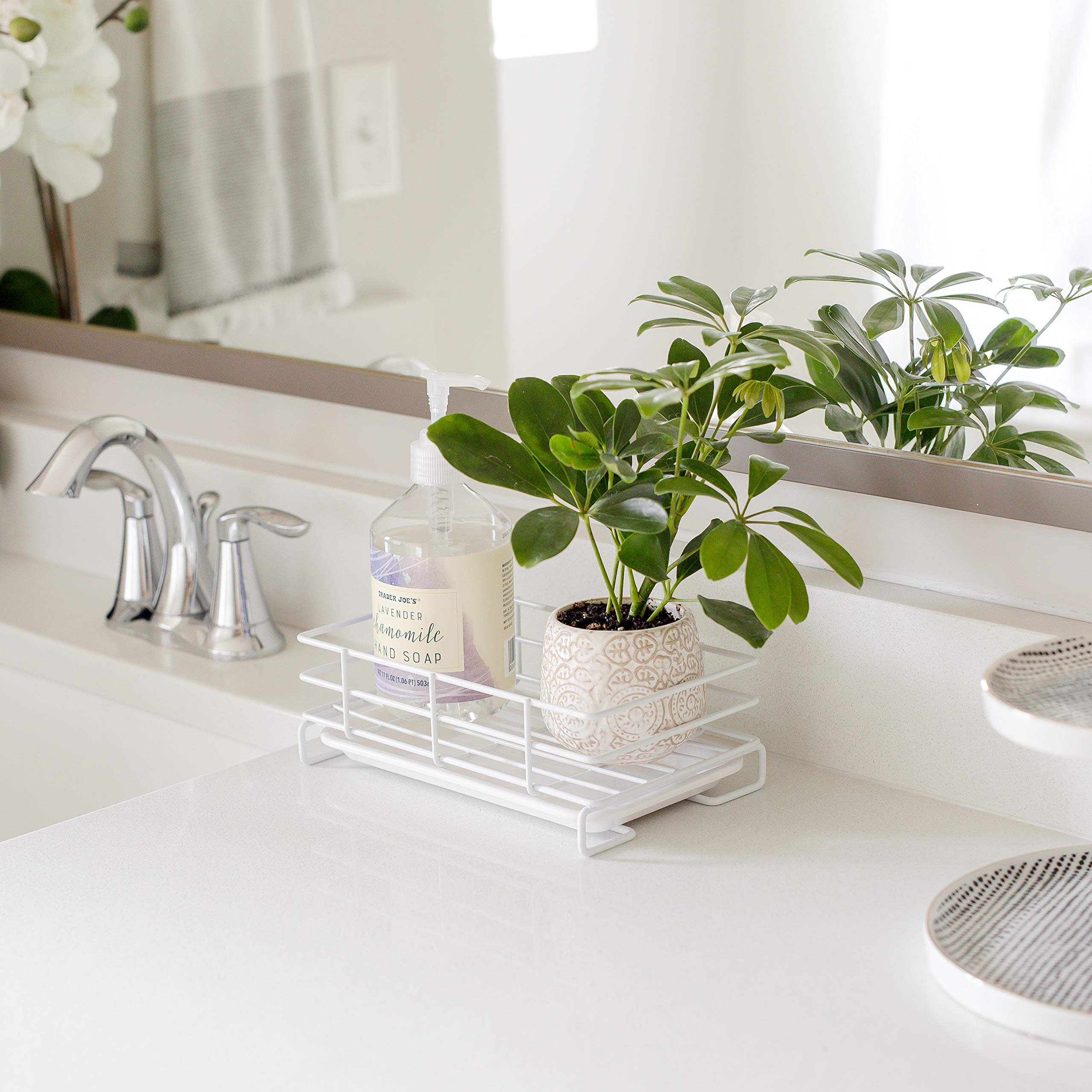 Handy Home Concepts Kitchen Sink Sponge Soap Holder For Countertop Large White Kitchen Soap Tray Sink Organizer