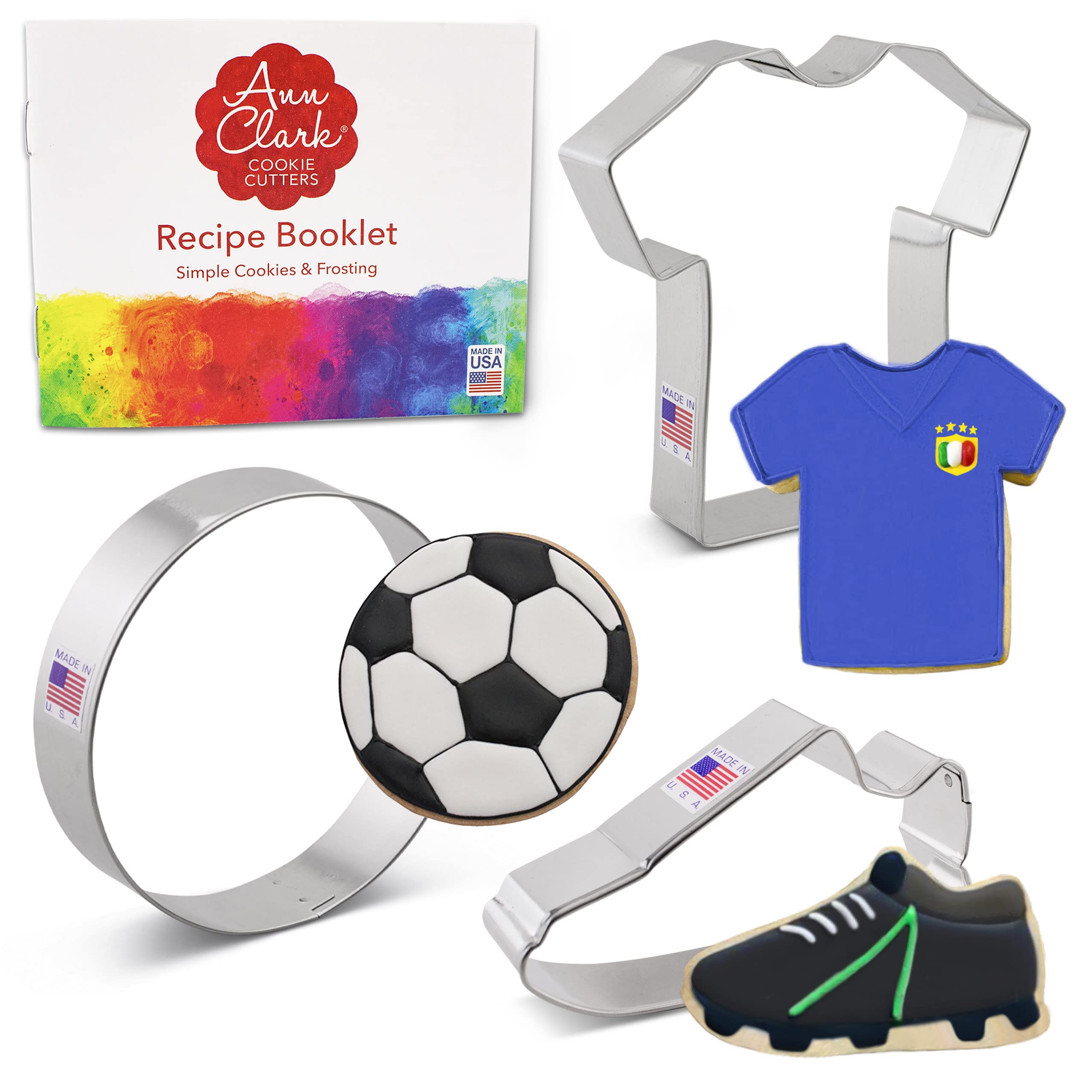 Soccer Cookie Cutters 3-Pc. Set Made In Usa By Ann Clark, Soccer Ball, Cleat, Jersey