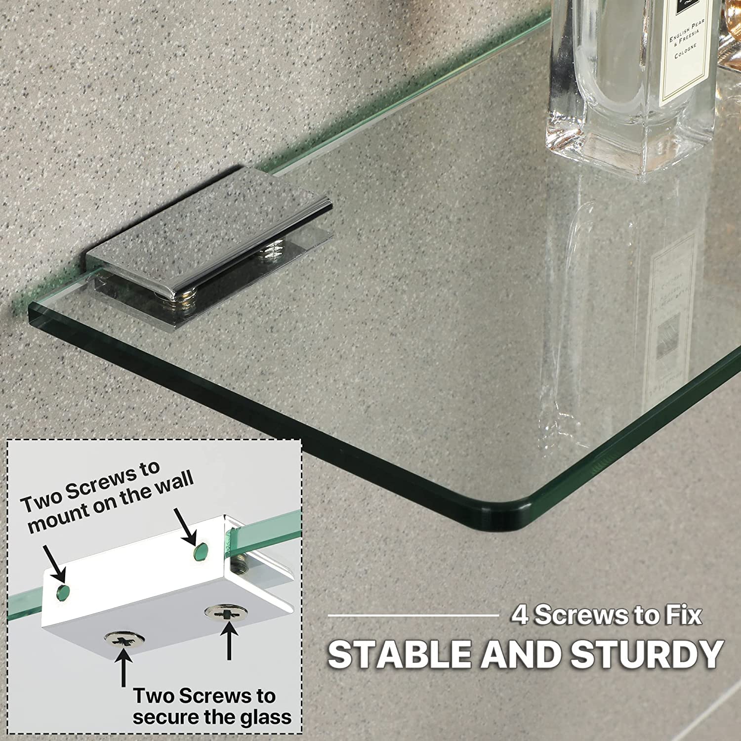 Sayayo Floating Glass Shelves For Bathroom, Tempered Glass Shelf For Wall 15 X 5 Inch 1 Pcs, Clear