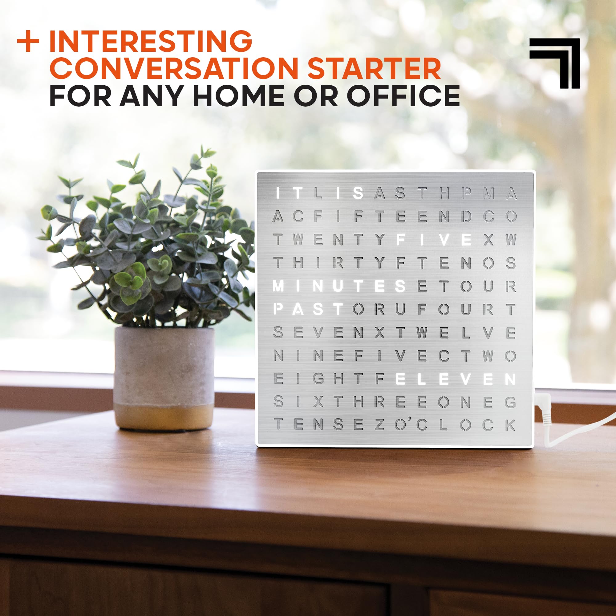 Sharper Image LED Word Clock - 7.75 Light-Up Digital Clock for Desk & Wall| Modern Time Display Accent Clock| Unique Home Office