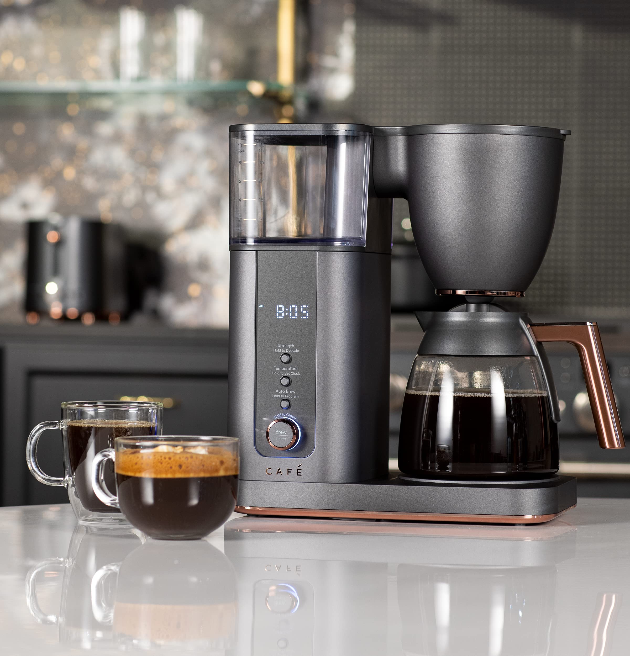 Caf   Specialty Drip Coffee Maker, 10-Cup Glass Carafe, Wifi Connected Smart Voice-To-Brew, Includes Reusable Filter Basket & Gr