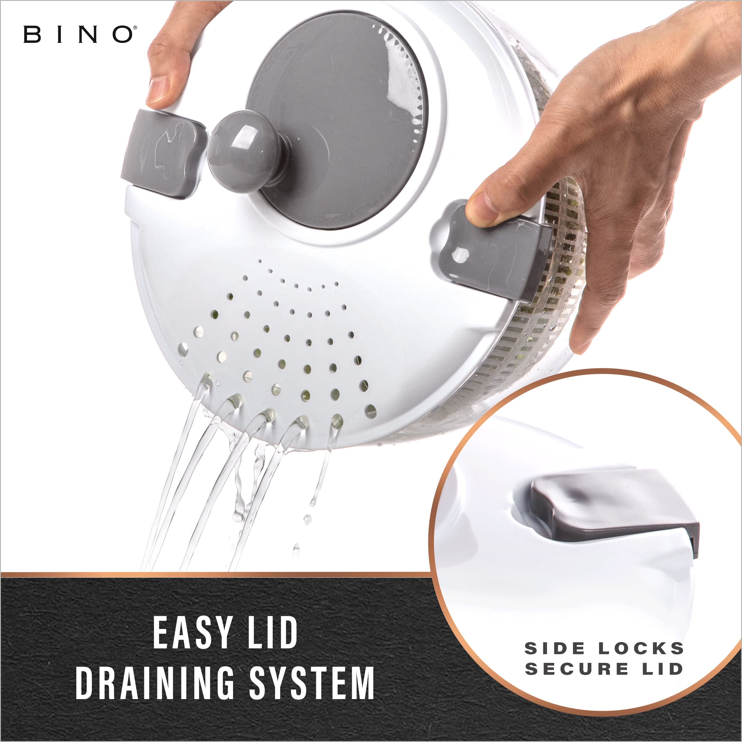 Bino | Salad Spinner - 4.2 Qt | Large Manual Lettuce Spinner With Secure Lid Lock & Built-In Draining System | Salad Spinner Wit