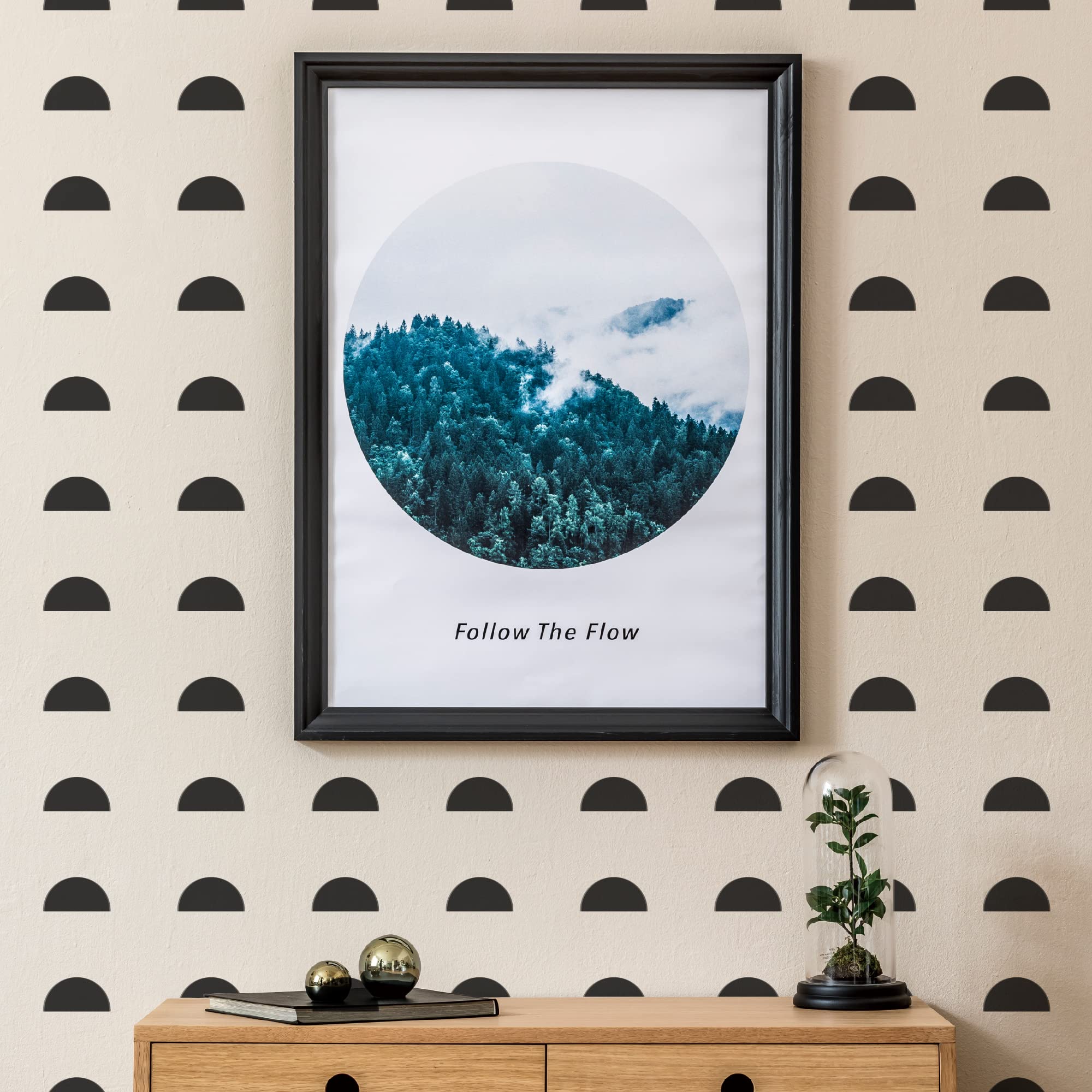 Shyjshyj A Room With Black Semicircle Vinyl Wall Stickers, Peel And Stick Boho Art Decor For Kid Room, Bedroom, Living Room Scan