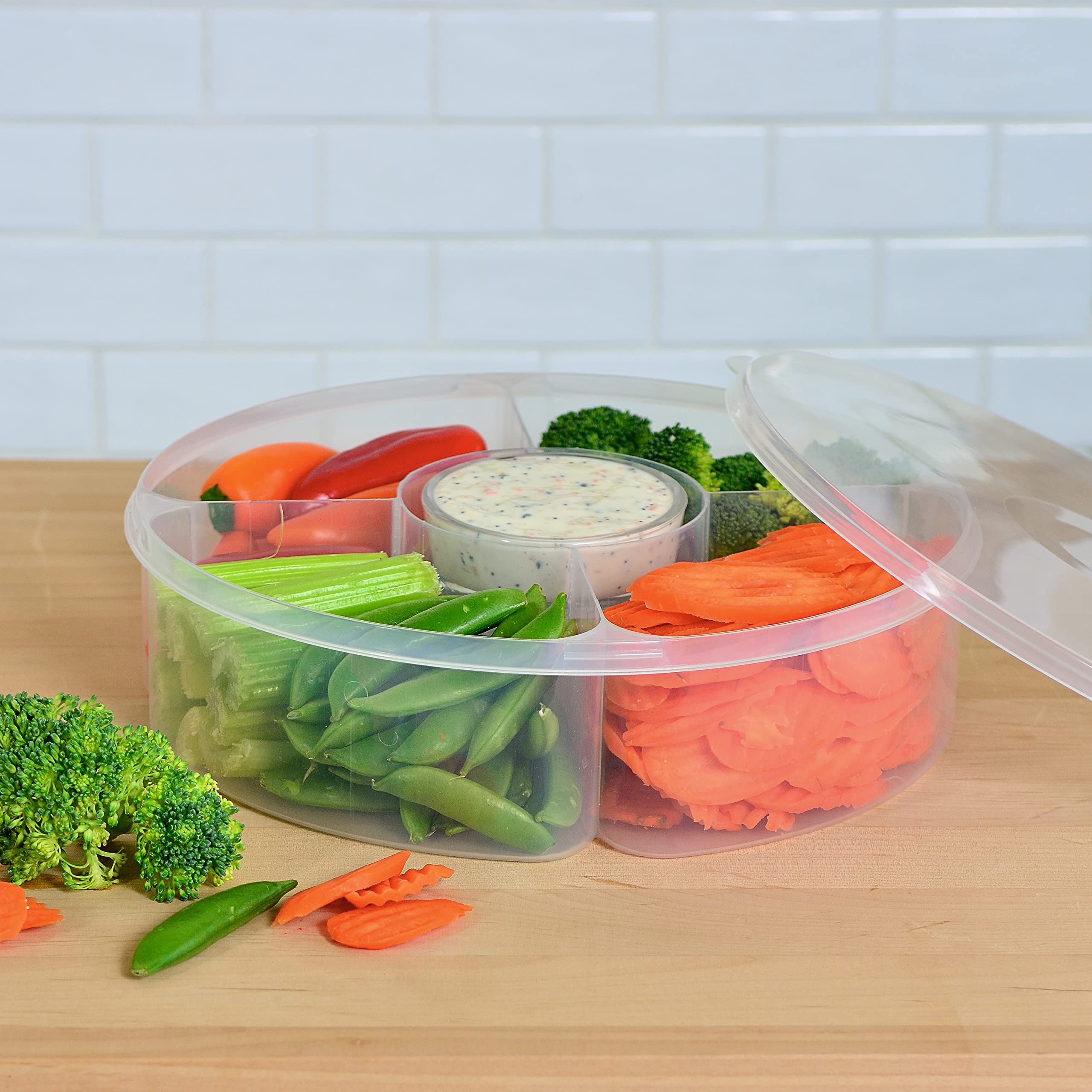 Youngever Plastic Food Platter, 5 Compartment Food Serving Container, Candy And Nut Serving Container, Appetizer Serving Tray Wi