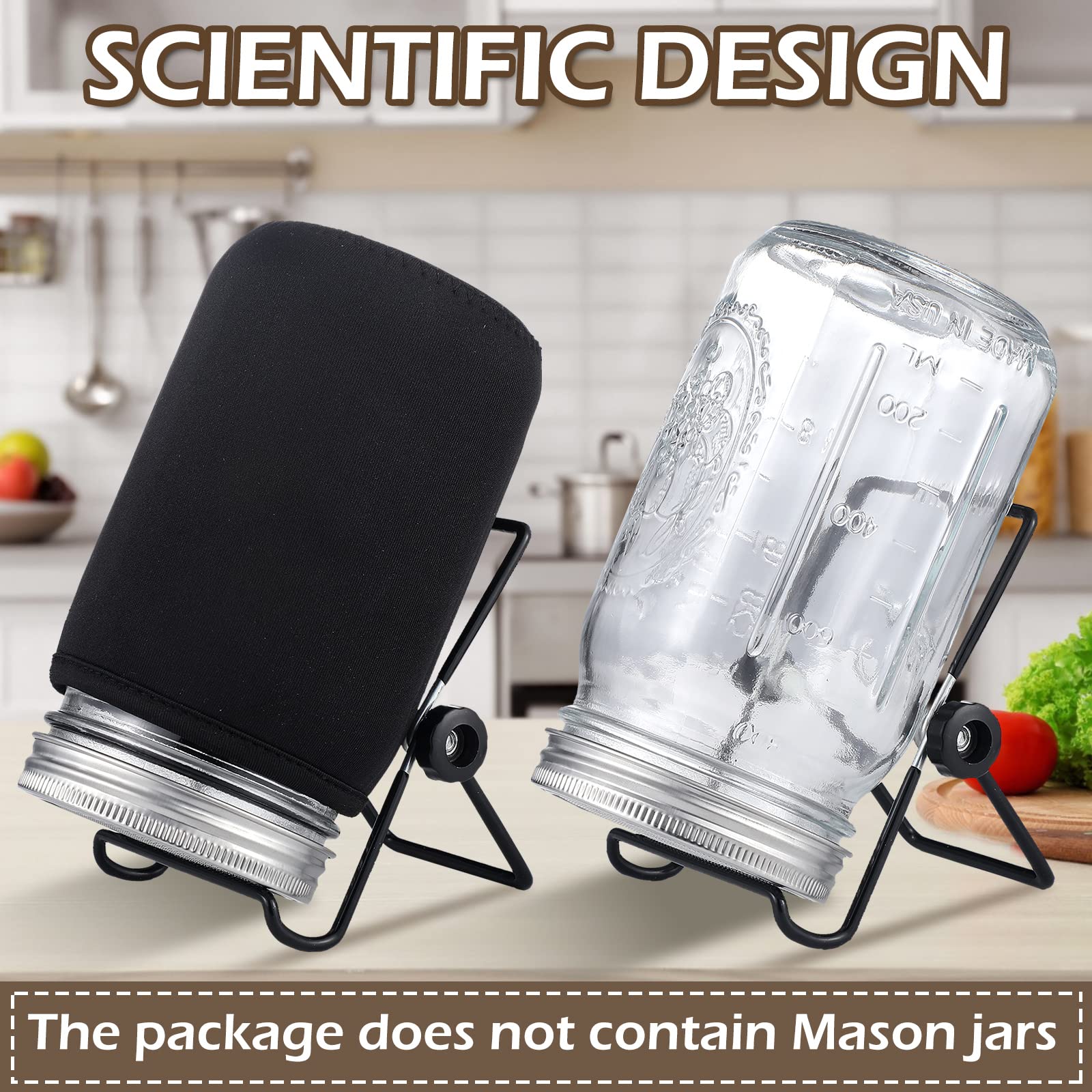 6 Pack Sprouting Lids With Stainless Steel Sprouting Jar Stands, Blackout Sleeves, Sprouting Kit For Wide Mouth Mason Jar, Organ