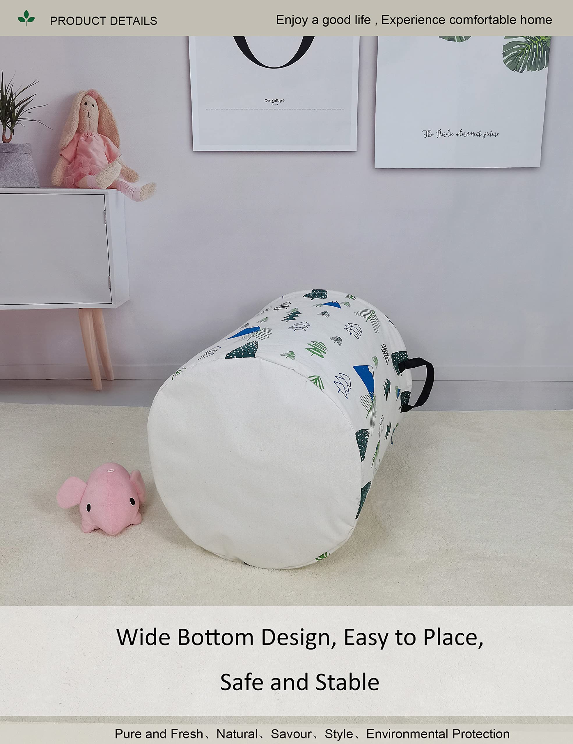 ONOEV Round Fabric Storage Bin Decorative Basket Organizer Basket with Handles for Clothes Storage books and 19.7inch(H) x 15.7inch(D)