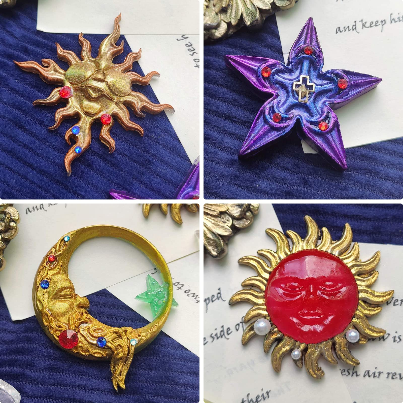 Greek Sun God Fondant Molds 4Pcs, Moon Star Cake Decorating Silicone Molds, Chocolate Candy Clay Molds For Cupcake Toppers, Resi