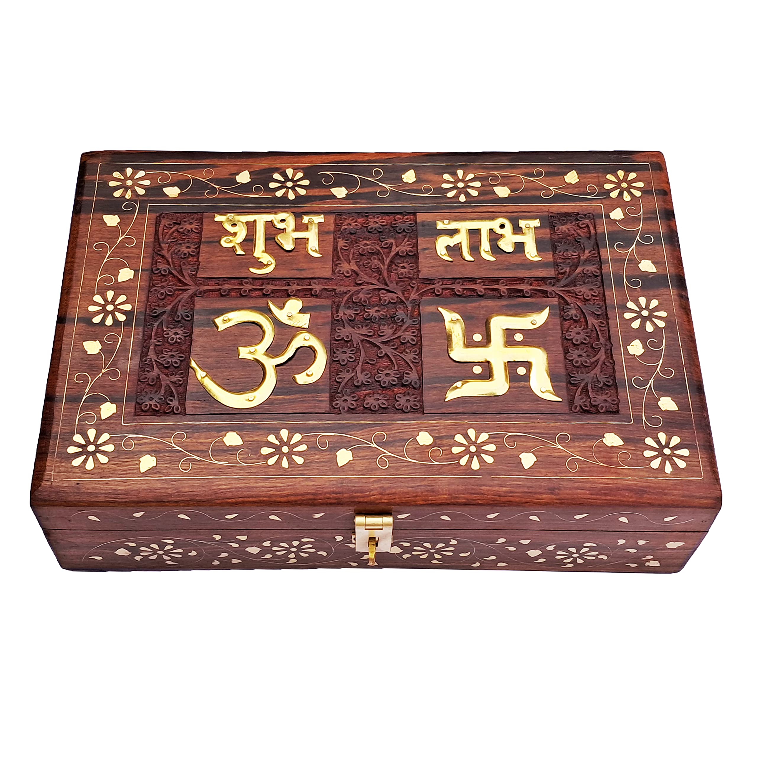 FORESTIS GALLINARIA Exquisitely Hand Brass-Filled Wooden OM Box for Good Luck| Jewellery Box| Handmade Decorative Case| Kit (12x
