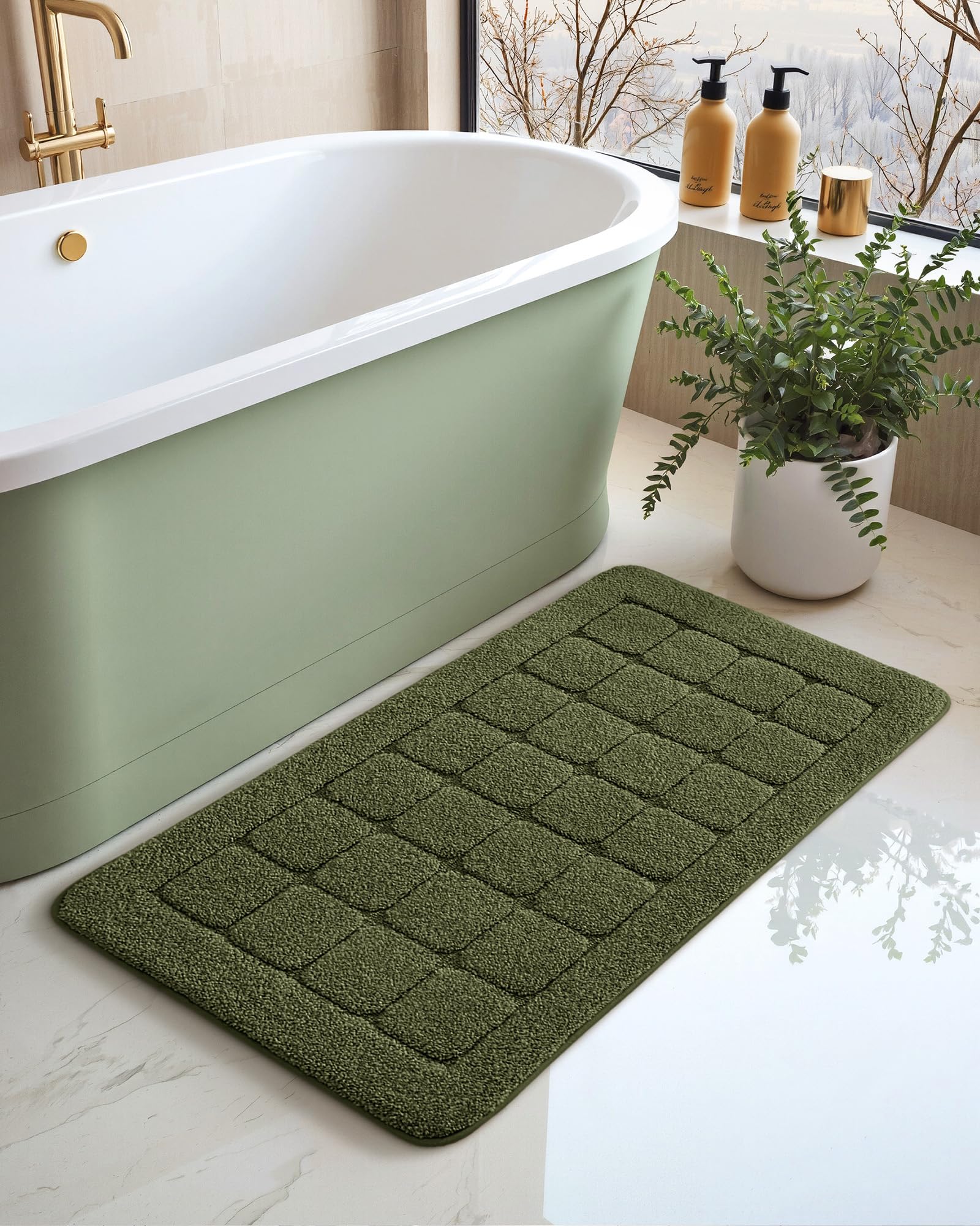 Color&Geometry Green Bath Mat Non Slip Washable- 24''X36'' Large Absorbent Bath Mats For Bathroom, Sink, Bathtub, Thick Soft Sho