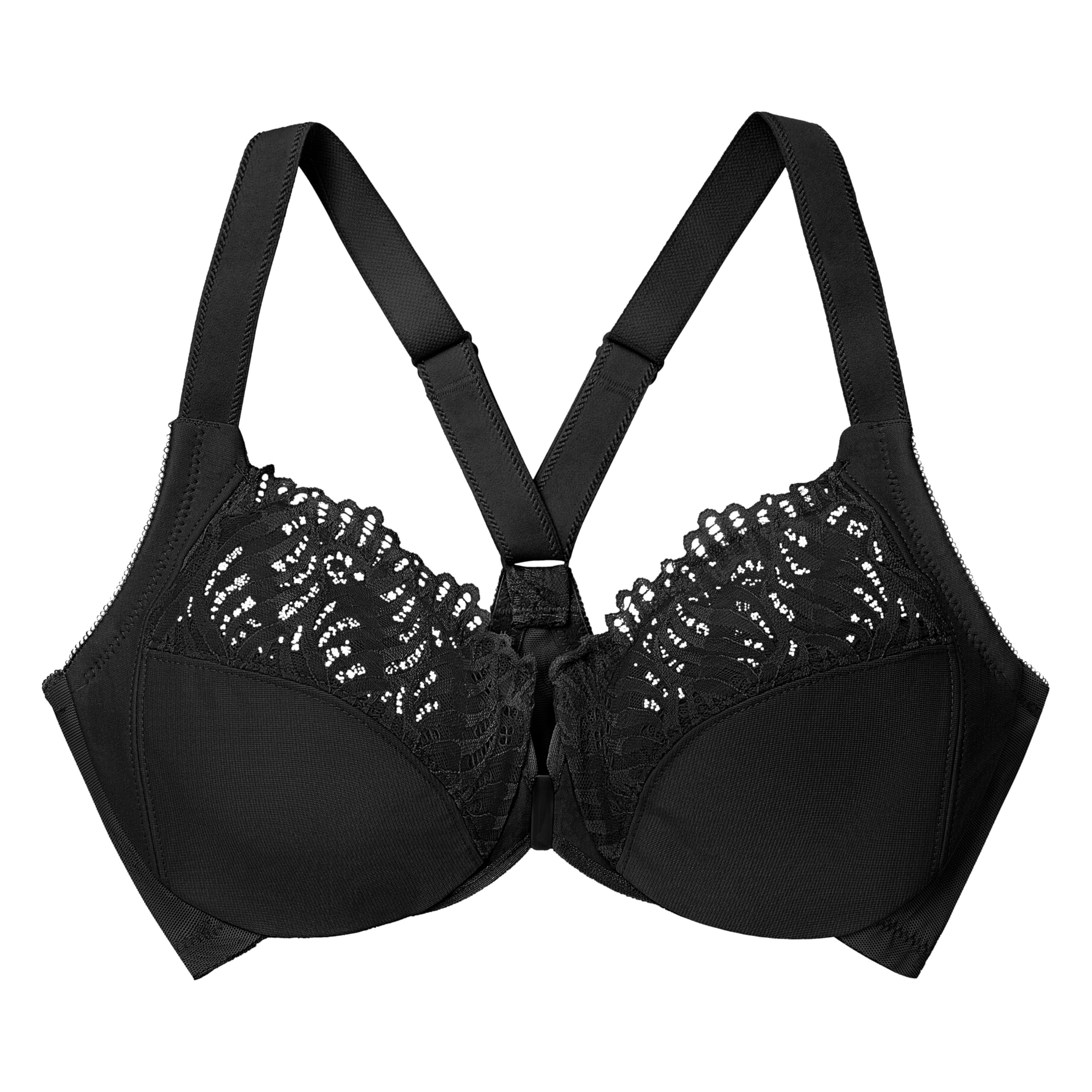 Glamorise Full Figure Plus Size Front-Closure T-Back Wonderwire Bra Underwire 1246 Black