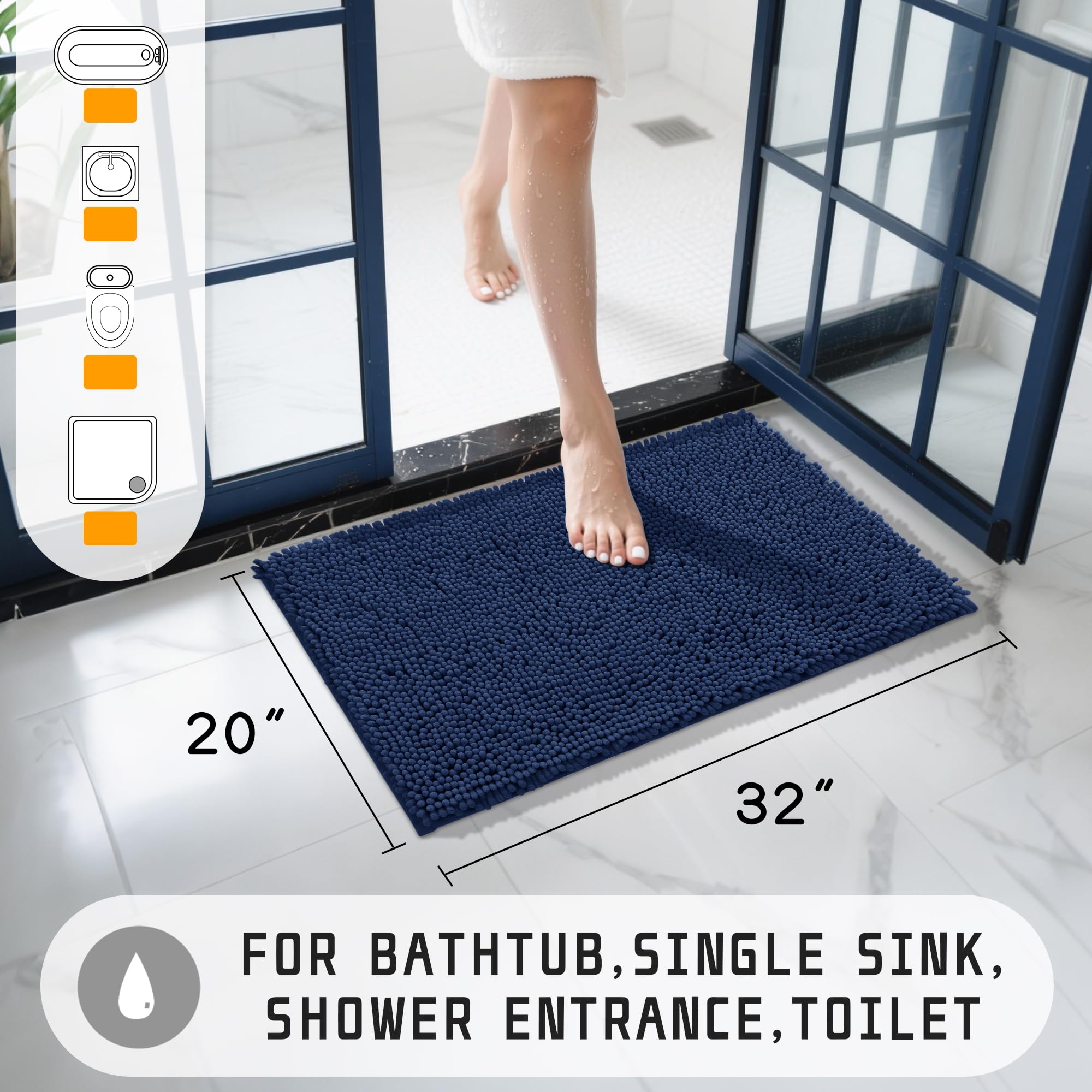 Yimobra Chenille Bathroom Rug,32X20Inch,Extra Soft Shaggy Bath Rugs, Non-Slip Bathroom Floor Mat,Water Absorbent,Thick Durable,M