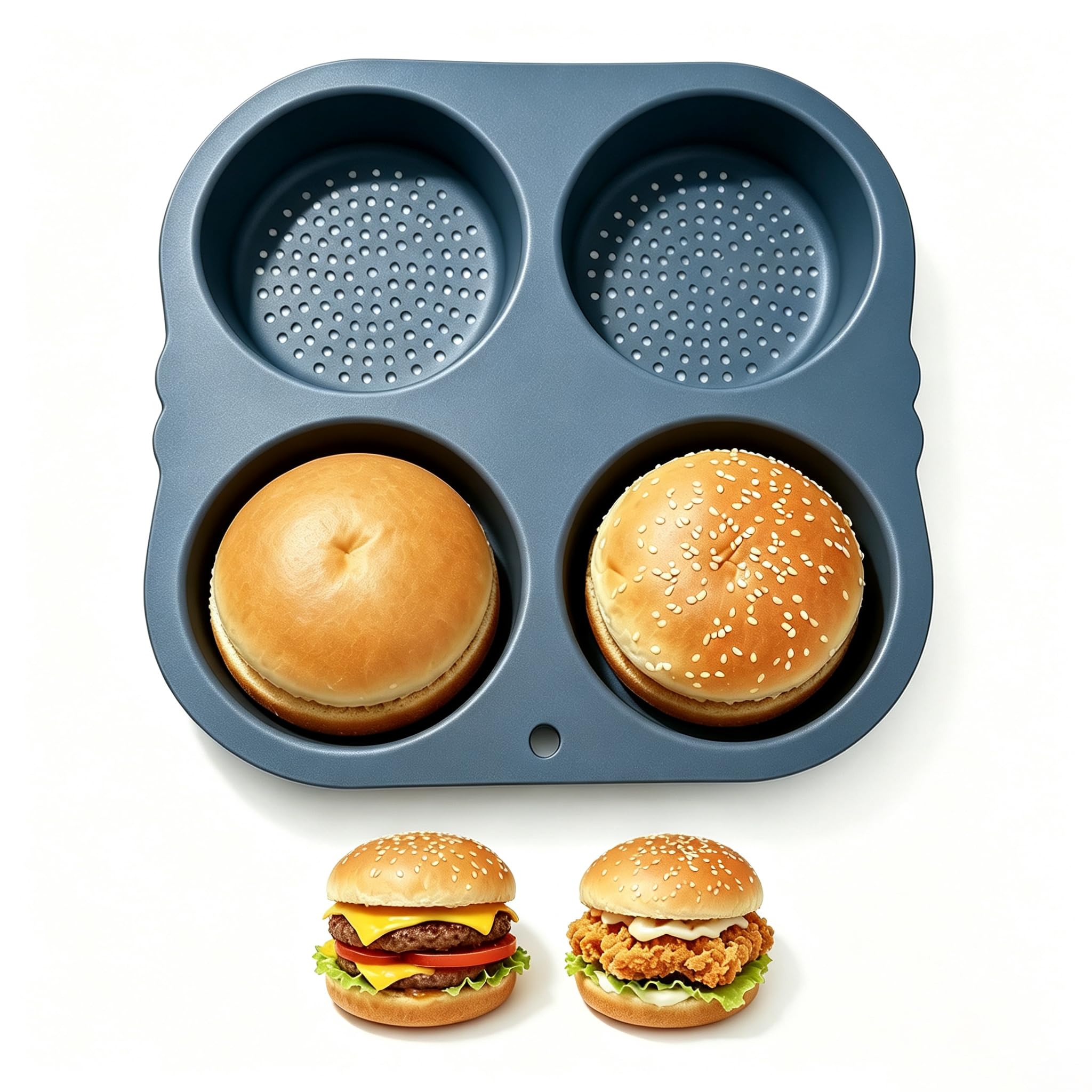 4chamber silicone hamburger baking tray, non stick heatresistant baking tray for homemade hamburgers and bread, baking oven br