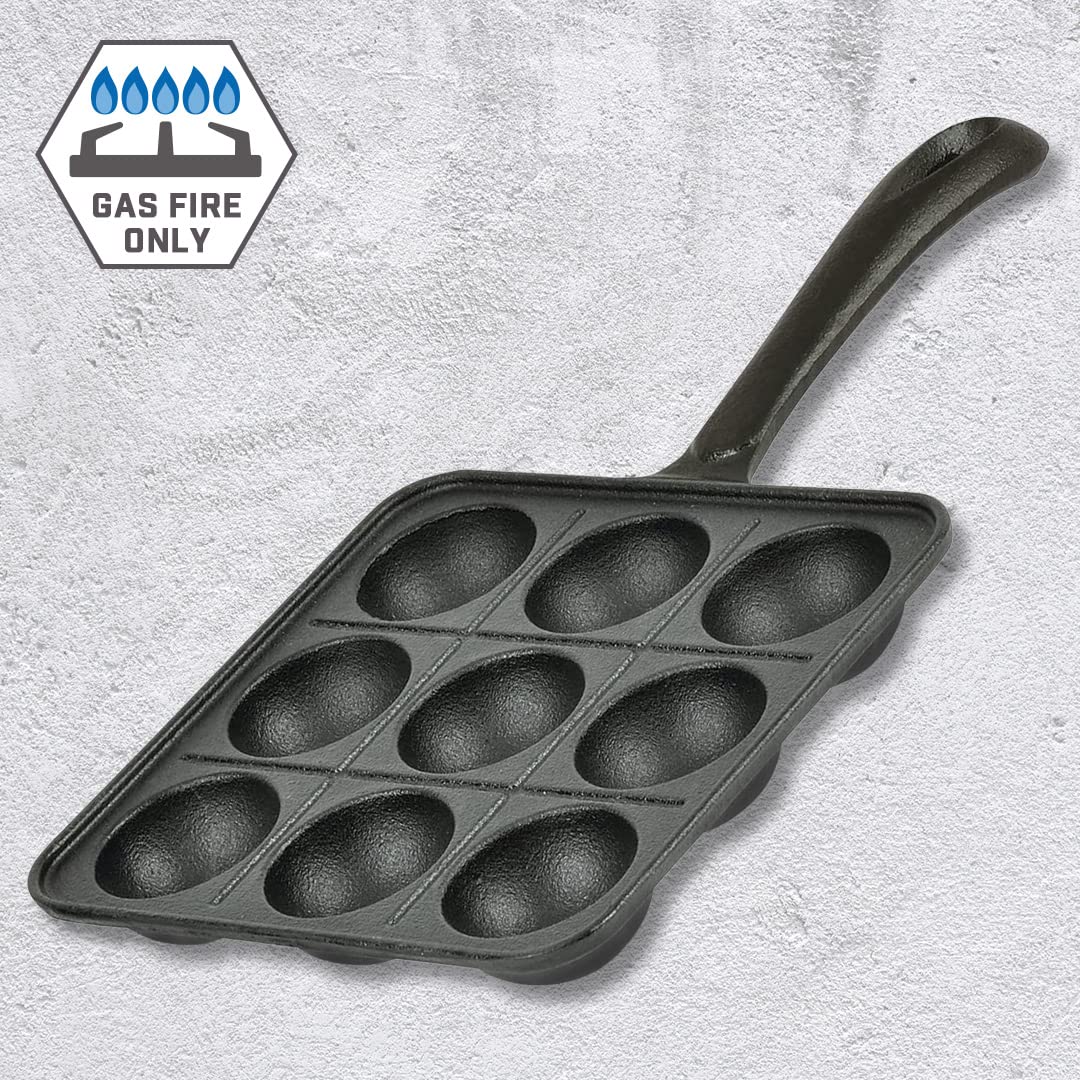 Tikusan Takoyaki Pan Cast Iron Takoyaki Maker Skillet Griddle Japanese Octopus Meat Ball Mold Maker For Gas Heater (9 Molds)