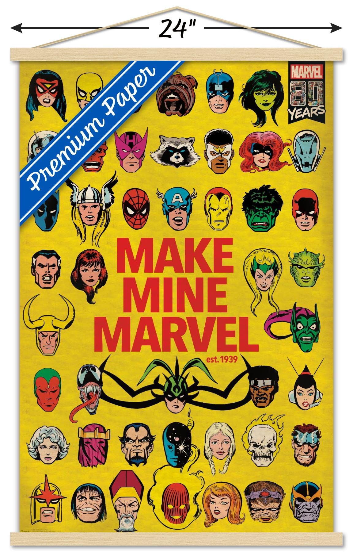 Trends International Marvel Comics - Marvel 80Th Anniversary - Group Wall Poster, 22.375'' X 34'', Premium Print And Beechwood H