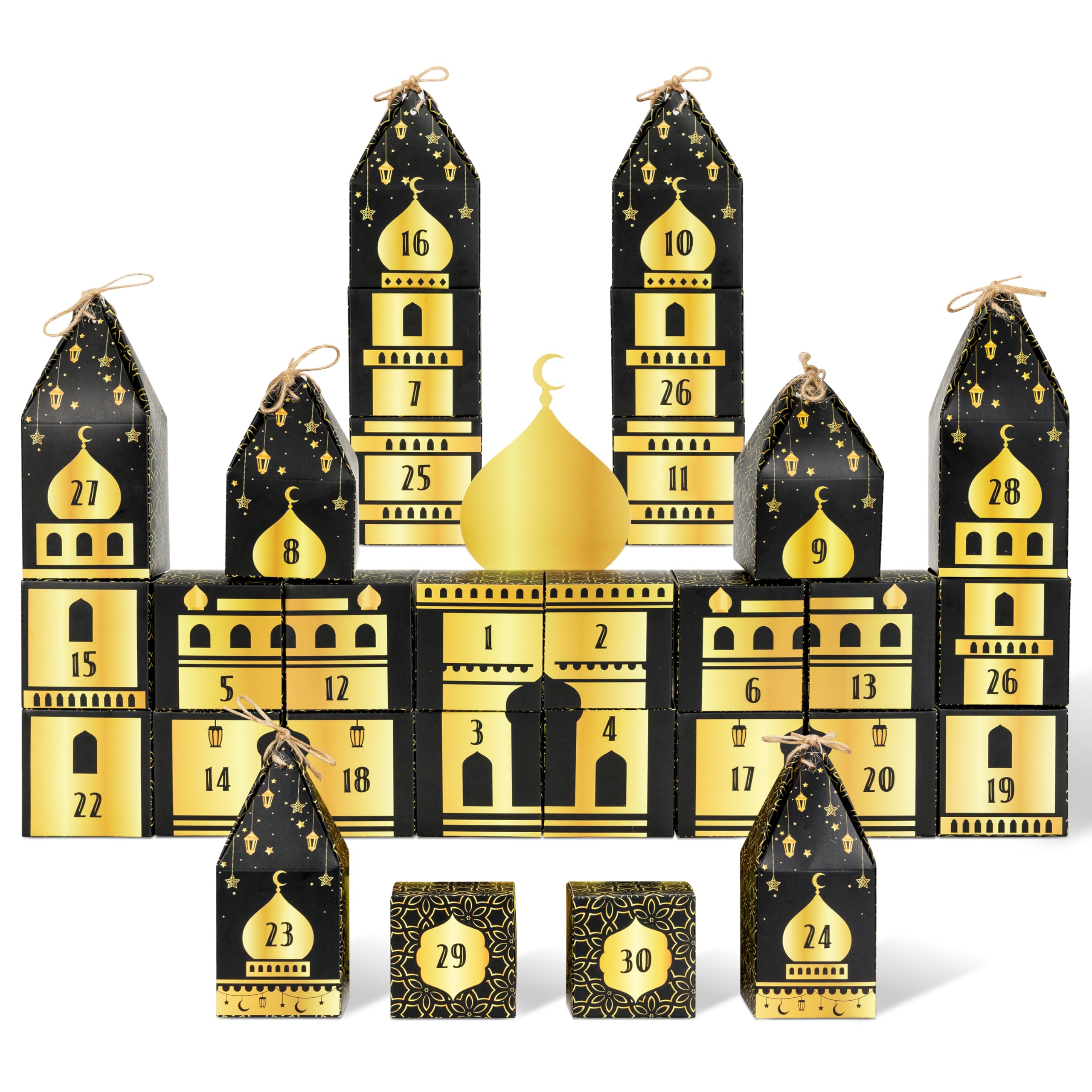 WATINC Ramadan Advent Calendar Decorations - 32pcs DIY Eid Mubarak Countdown Calendar, 30 Days Eid Advent Calendar Refillable Gi