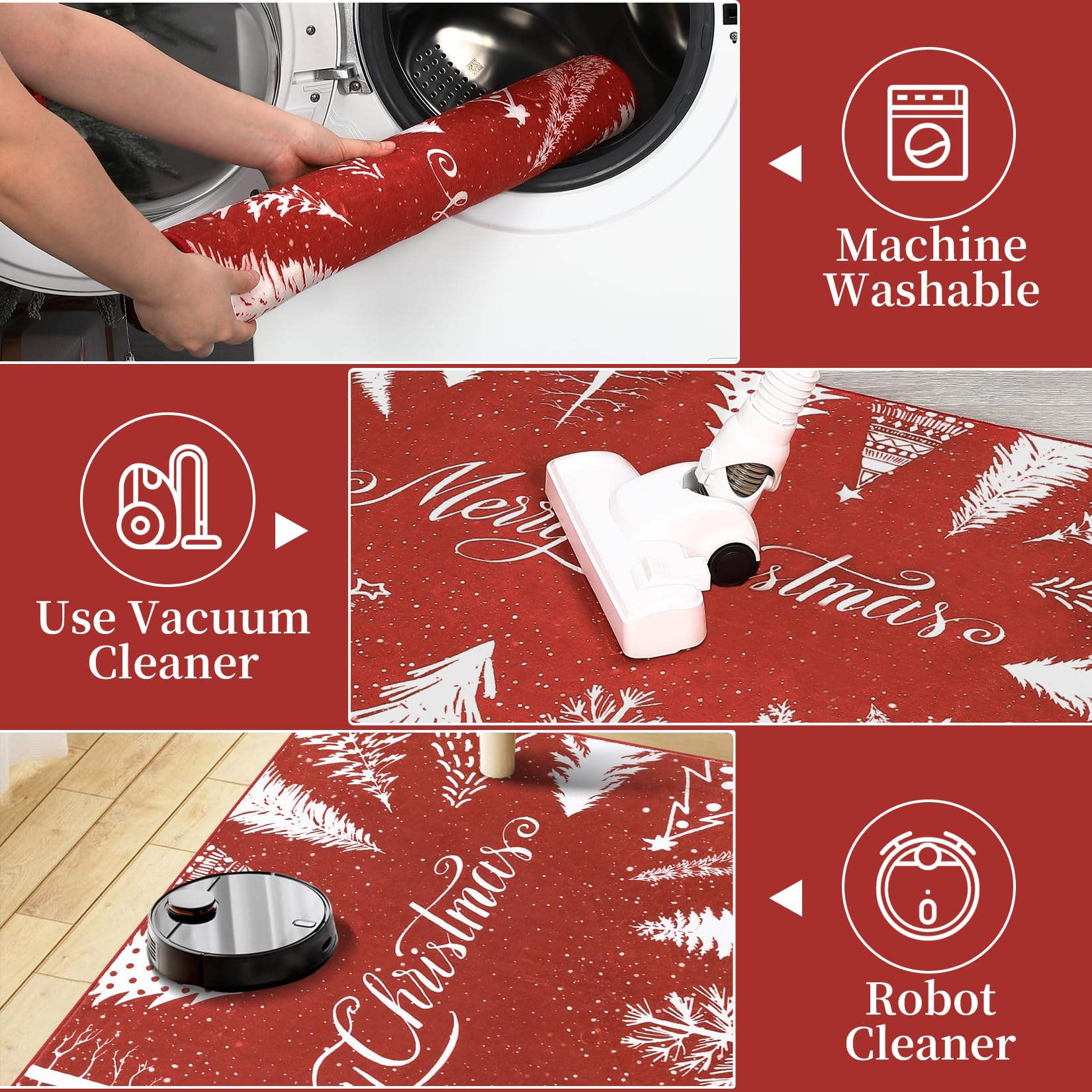 GarveeHome Large Christmas Area Rug 9x12 ft Merry Chrismas Xmas Tree Rug Soft Washable Decorative Holiday Floor Carpet, Low Pile