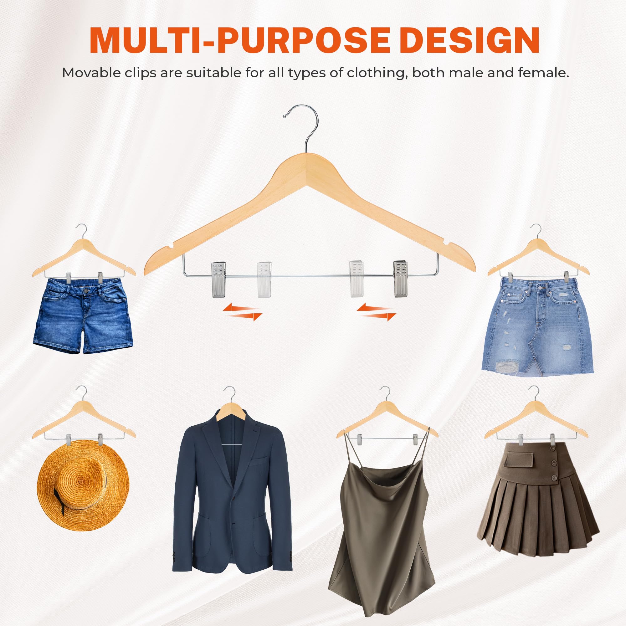 House Day Wooden Hangers With Clips 24 Pack,Wooden Suit Hangers Skirt Hangers Solid Wood Pants Hangers Natural Smooth Finish Woo