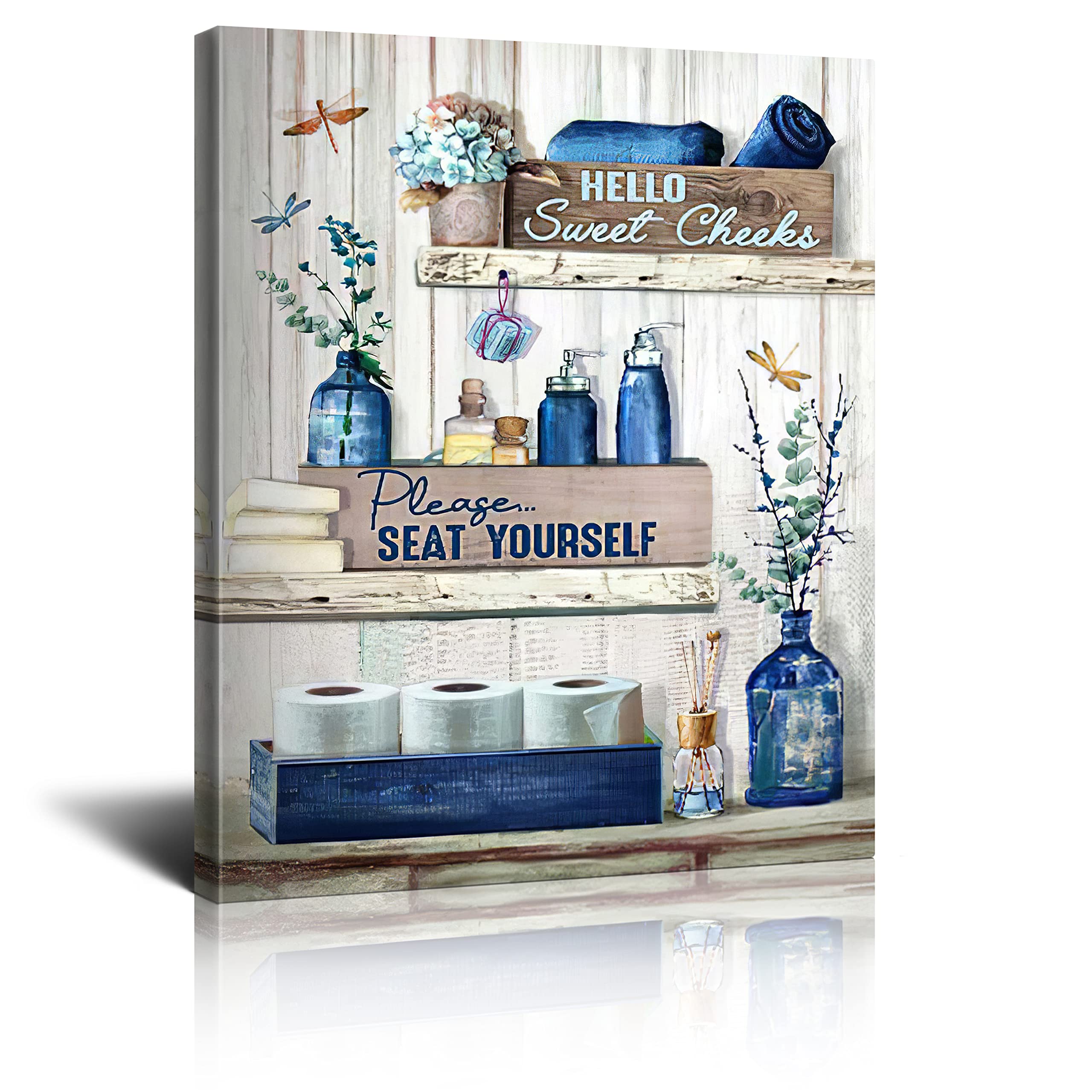 Bathroom Decor Canvas Wall Art Rustic Bathroom Sign Please Seat Yourself Print Paintings Navy Blue Bathroom Pictures Modern Home