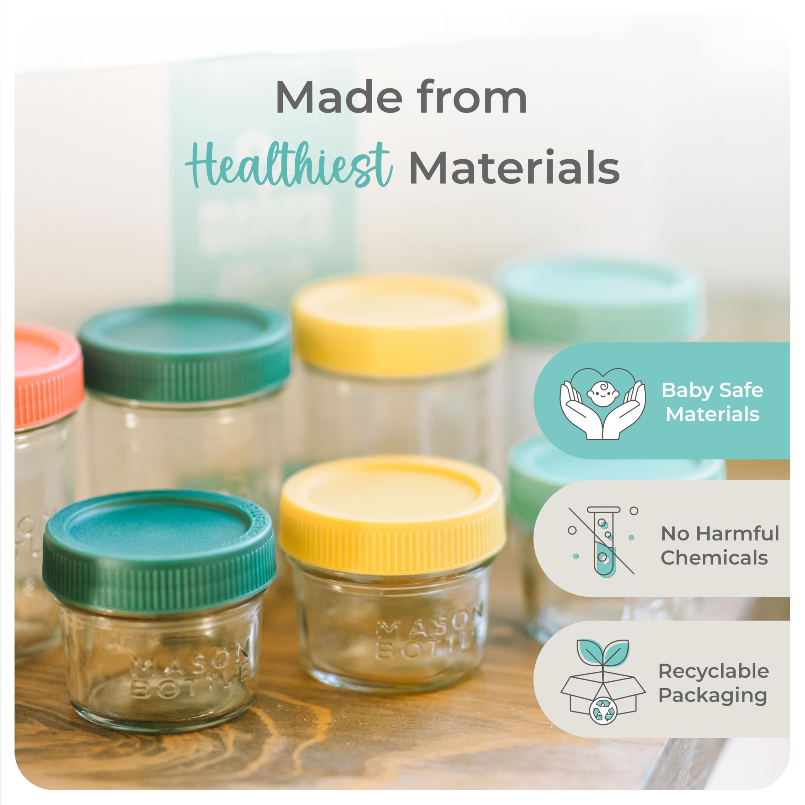 Mason Bottle Breast Milk Storage Glass (4Oz & 8Oz, 8-Pack) - Reusable Glass Baby Food Jars With Lids - Airtight, Stackable, Free