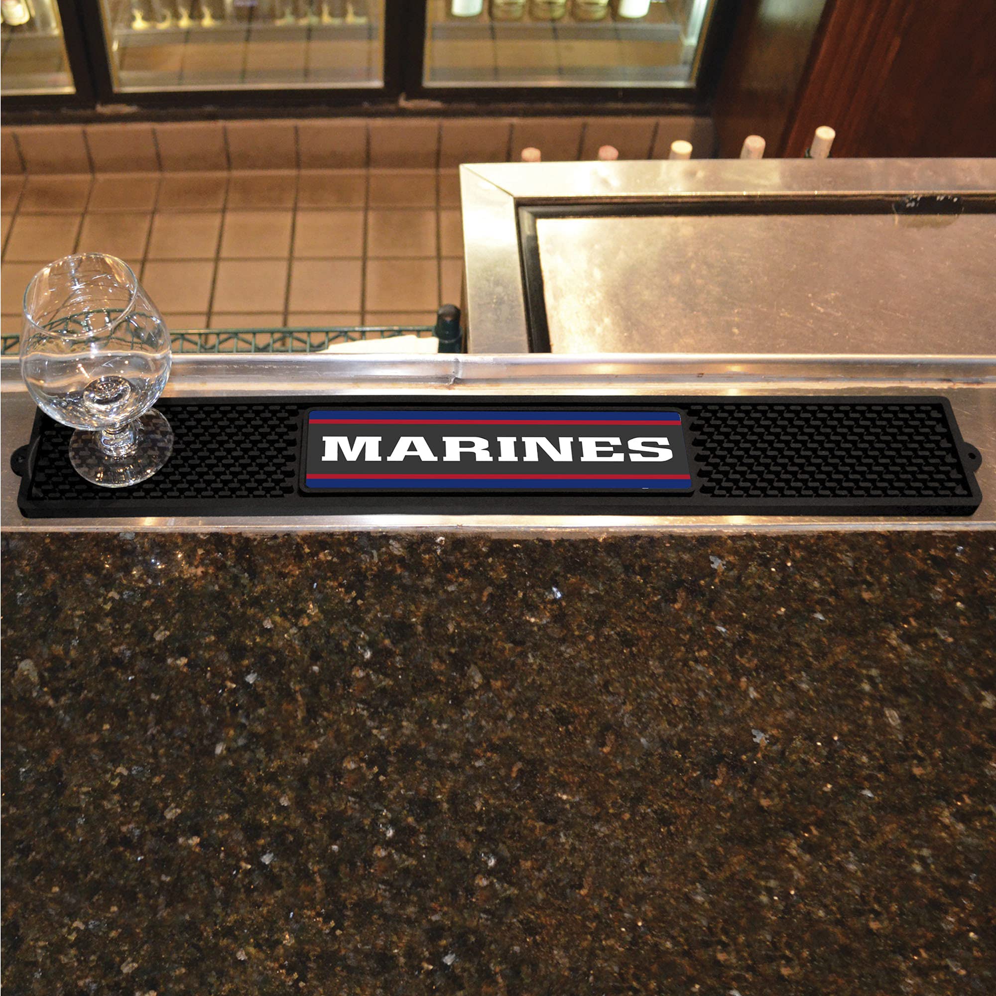 Fanmats 15716 U.S. Marines Drink Bar Mat - 3.25In. X 24In. - Durable Dish Drying Mat, Easy Clean, Counter Mat