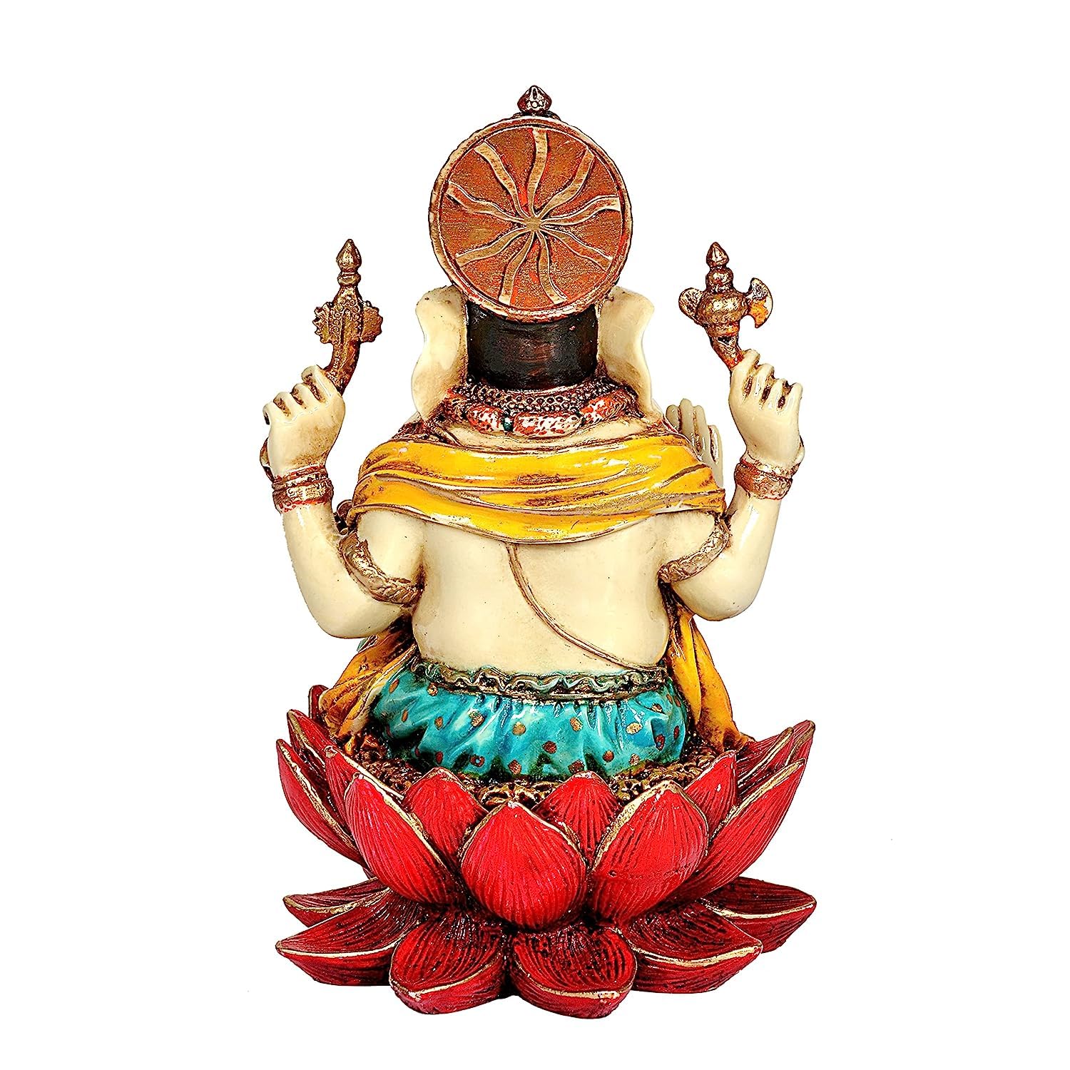 Aona Polyresin Ganesha Statue Idol Murti On Lotus For Temple Home Decor | Height : 7 Inches (Orange)
