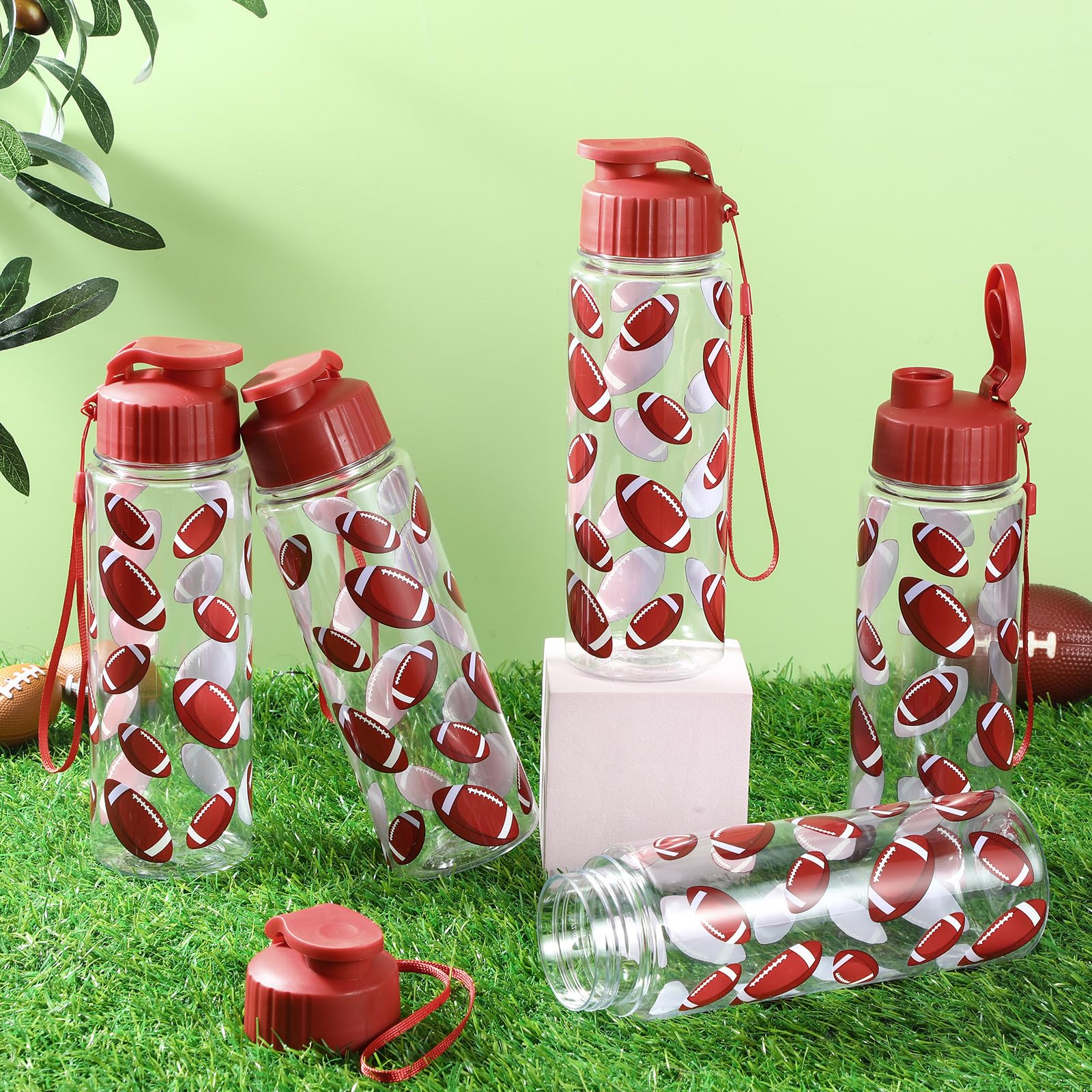 Funnymoom 12 Pcs Football Water Bottles Bulk 17 oz Football Sports Bottle with Leak Proof Flip Top Reusable Plastic Water Bottle