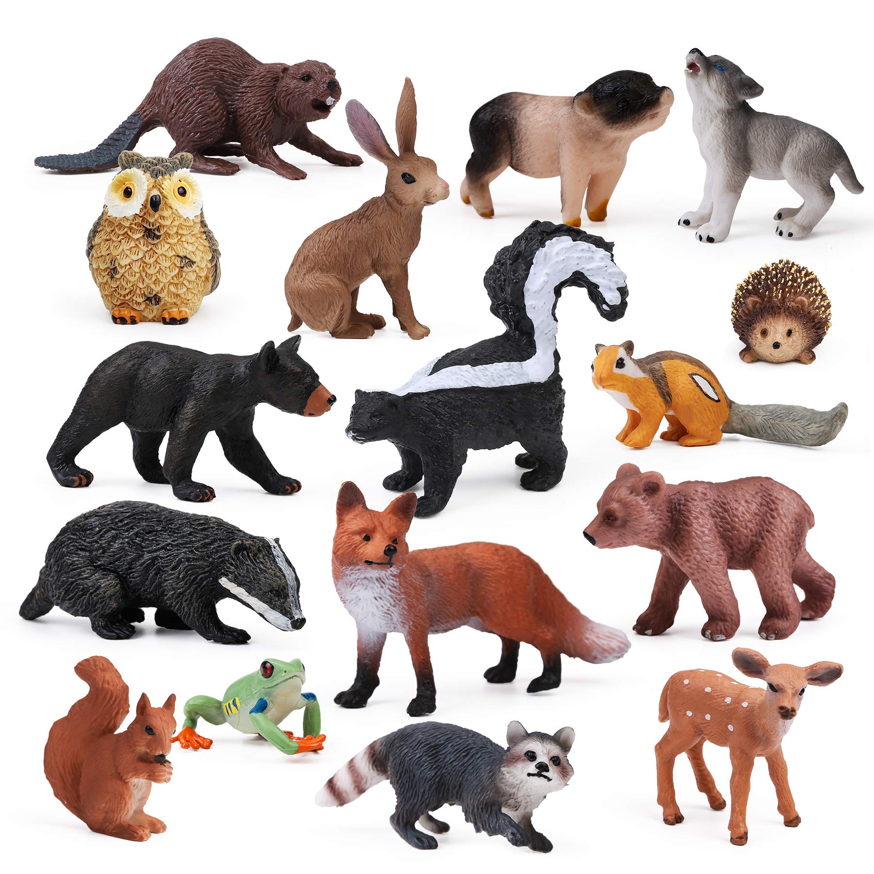 16Pcs Forest Animals Baby Figures, Woodland Creatures Figurines, Miniature Toys Cake Toppers Cupcake Toppers Birthday Gift For K