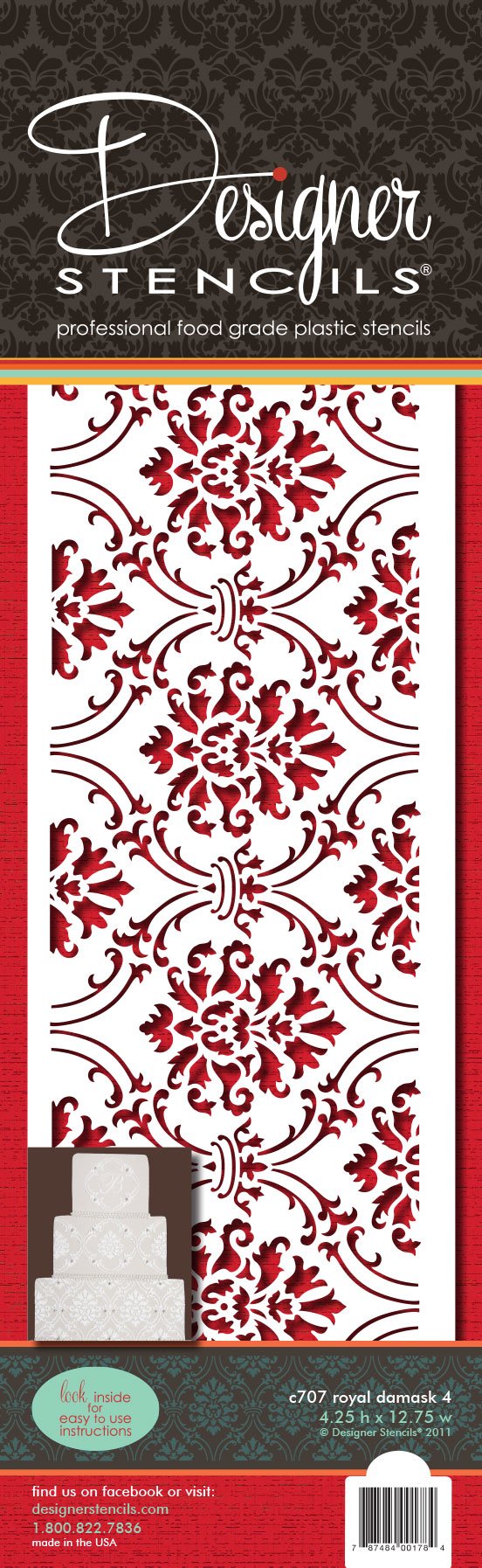 Designer Stencils Royal Damask Cake Foodgrade Stencil, 3.5 X 12.25