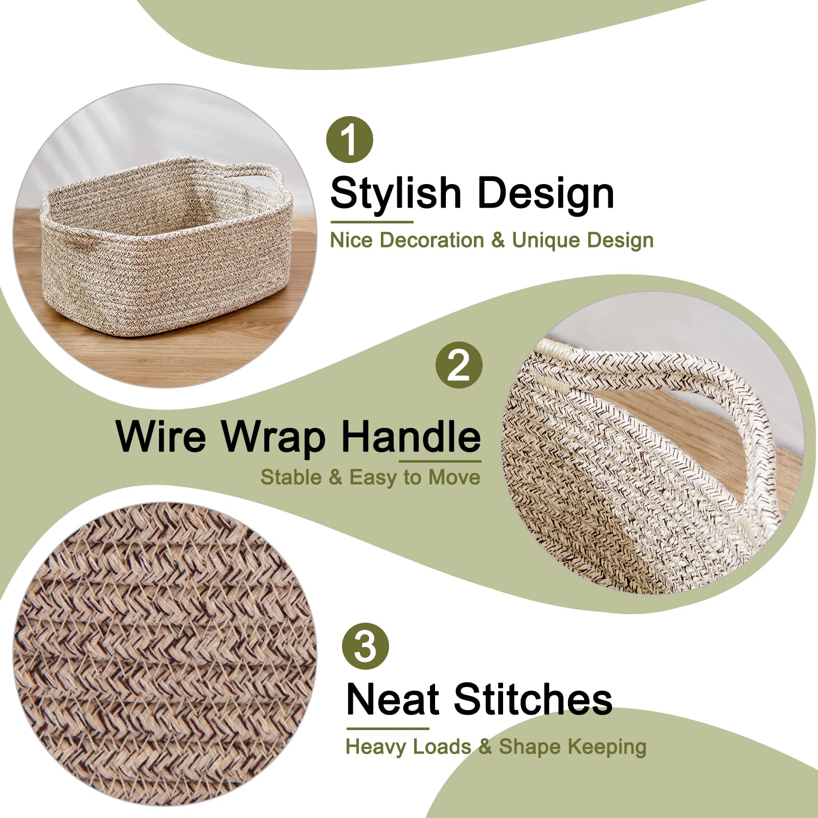 Oiahomy Cotton Rope Baskets, Woven Baskets For Storage, Nursery Storage Baskets, Rectangle Storage Basket With Handles, Storage