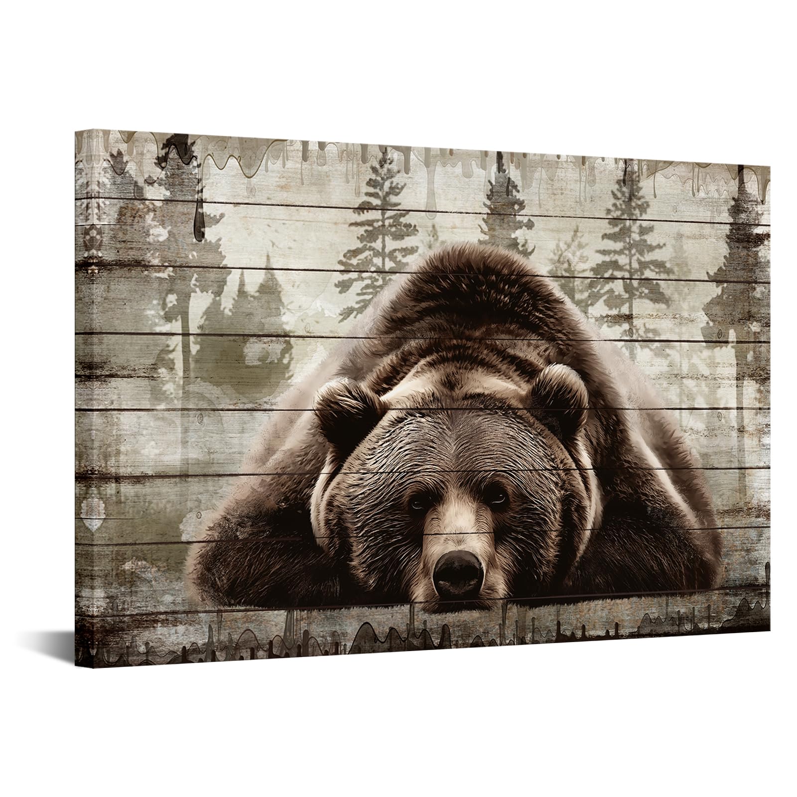 Iknow Foto Brown Wall Art Painting Grizzly Bear Prints On Canvas Vintage Forest Wildlife Animal Pictures Wall Art For Home Cabin