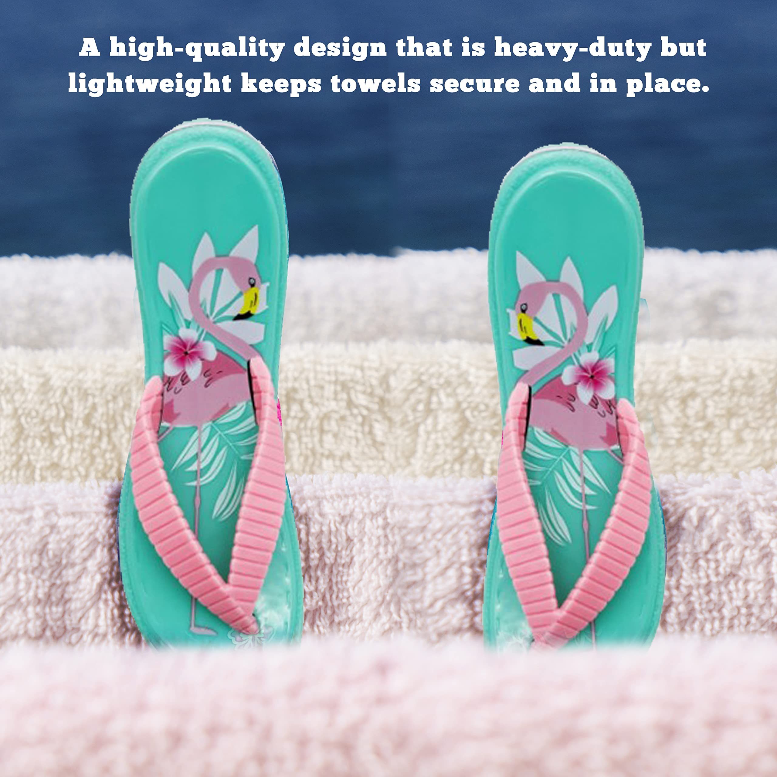 PERFORMORE Flip Flop Beach Towel Clips (Turquoise)  Set of 2  Portable Towel Holder Clips  Secure Clips for Beach Chairs Deck Patio Pool Boat Cruise Lounge Chair Accessories