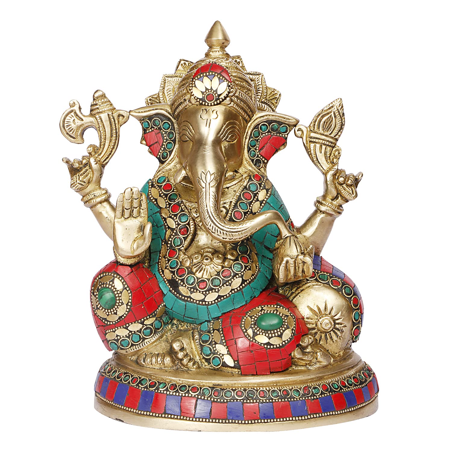 Artvarko Lord Ganesh Multicolor Murti Ganesha Idol Ganpati Bhagwan Brass Statue For Home Entrance Good Luck Vastu Decoration Sho